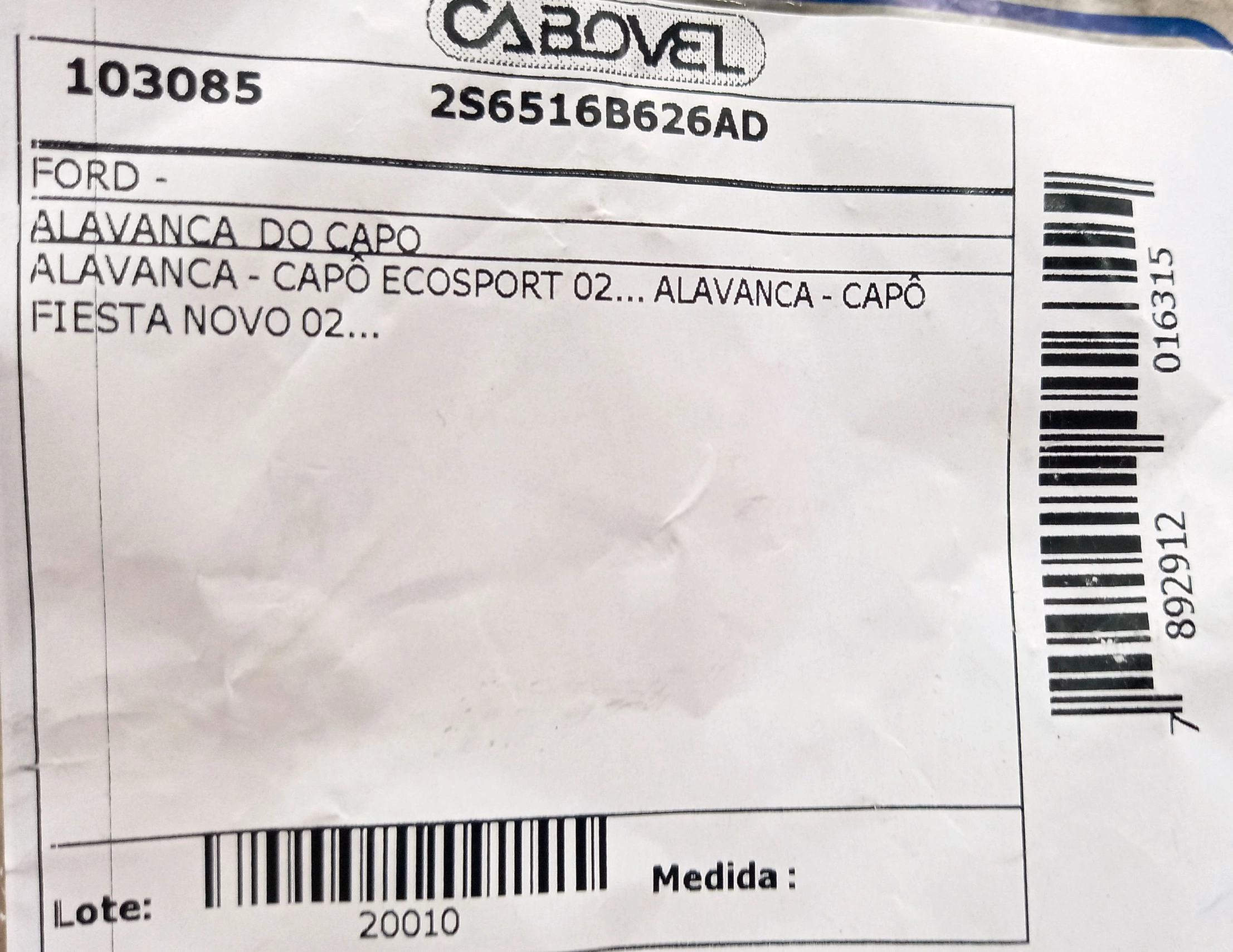 ALAVANCA CAPO/PUXADOR FORD NOVO FIESTA/ECOSPORT 2002/