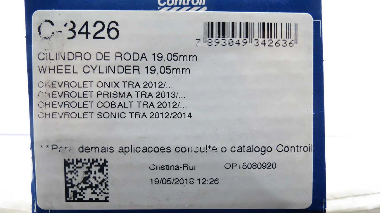 CILINDRO RODA TRASEIRA GM ONIX/COBALT 12/ - NOVO PRISMA 13/ - SONIC 12/14 - 19.05MM - 3/4