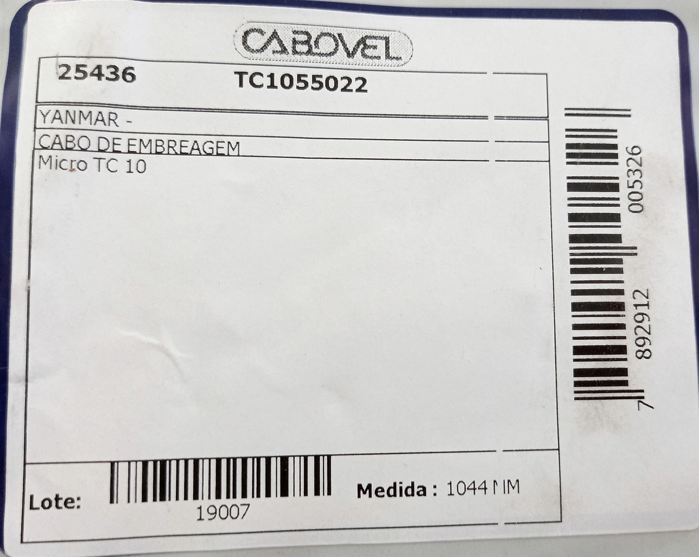 CABO EMBREAGEM 1044MM YANMAR MICRO TRATOR TC-10