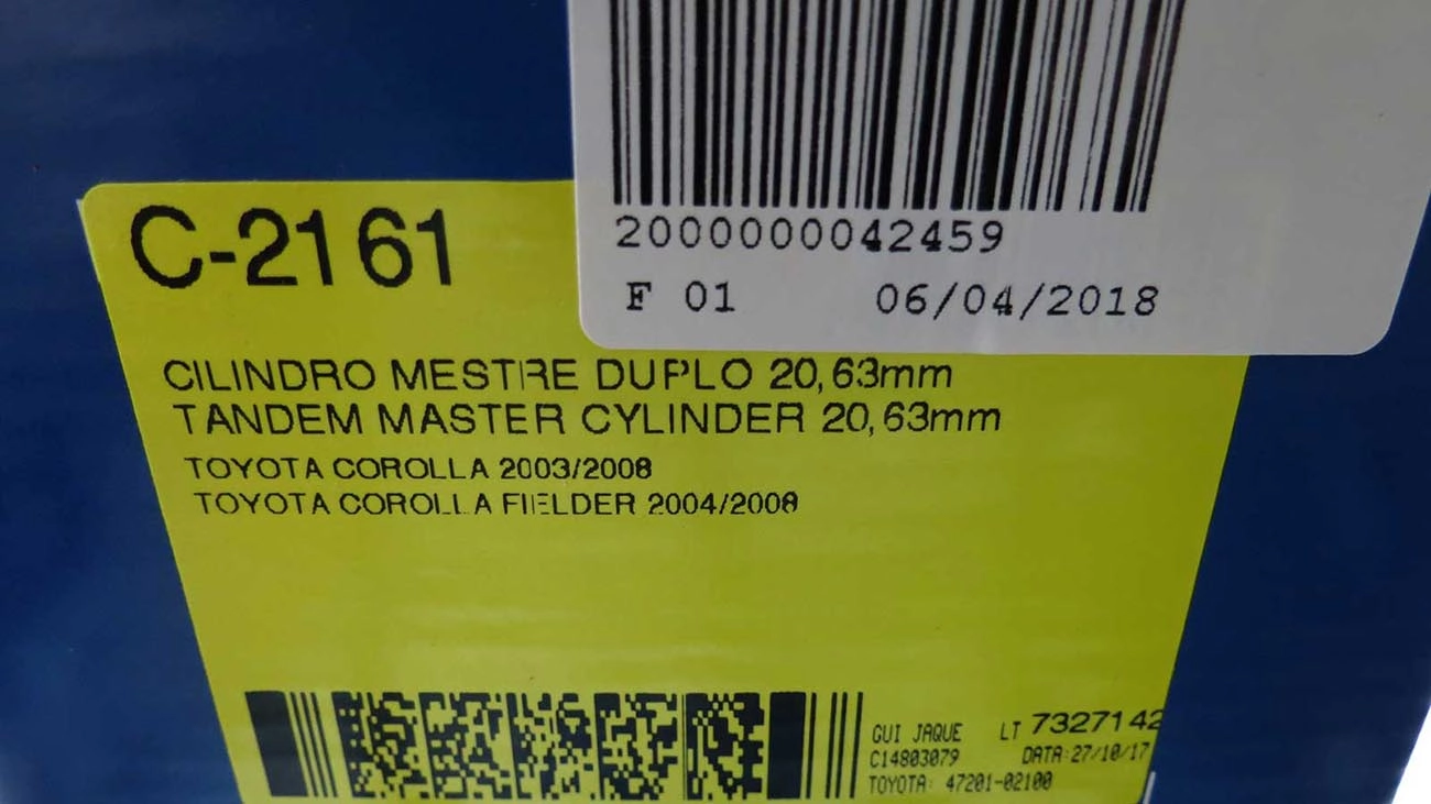 CILINDRO MESTRE FREIO COM/SEM ABS TOYOTA COROLLA/FIELDER 2003/2008 - DUPLO 20.63MM
