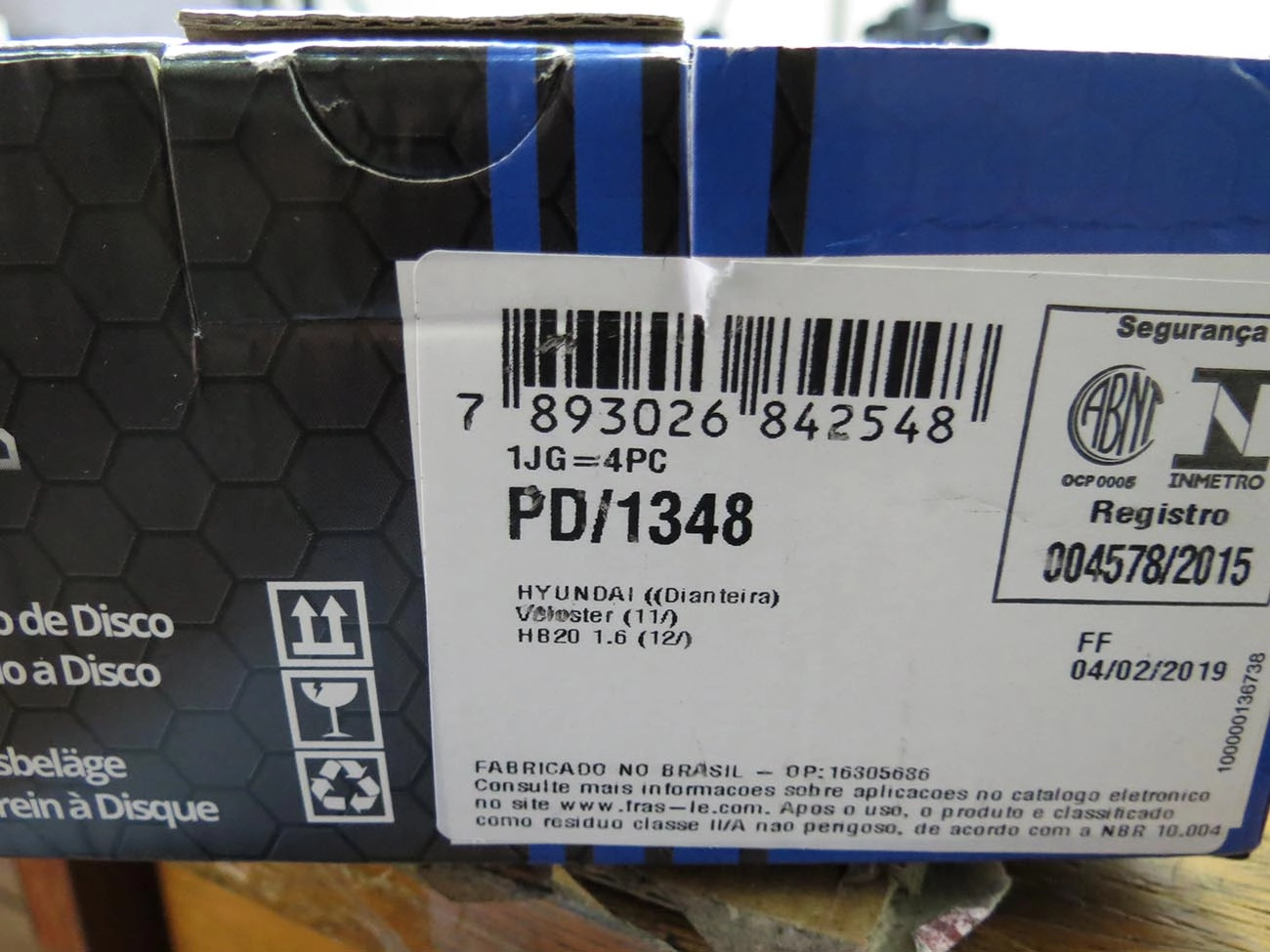 PASTILHA FREIO RODA DIANTEIRA HYUNDAI VELOSTER 2011/ HB20 1.6 2012/ I30 2013/