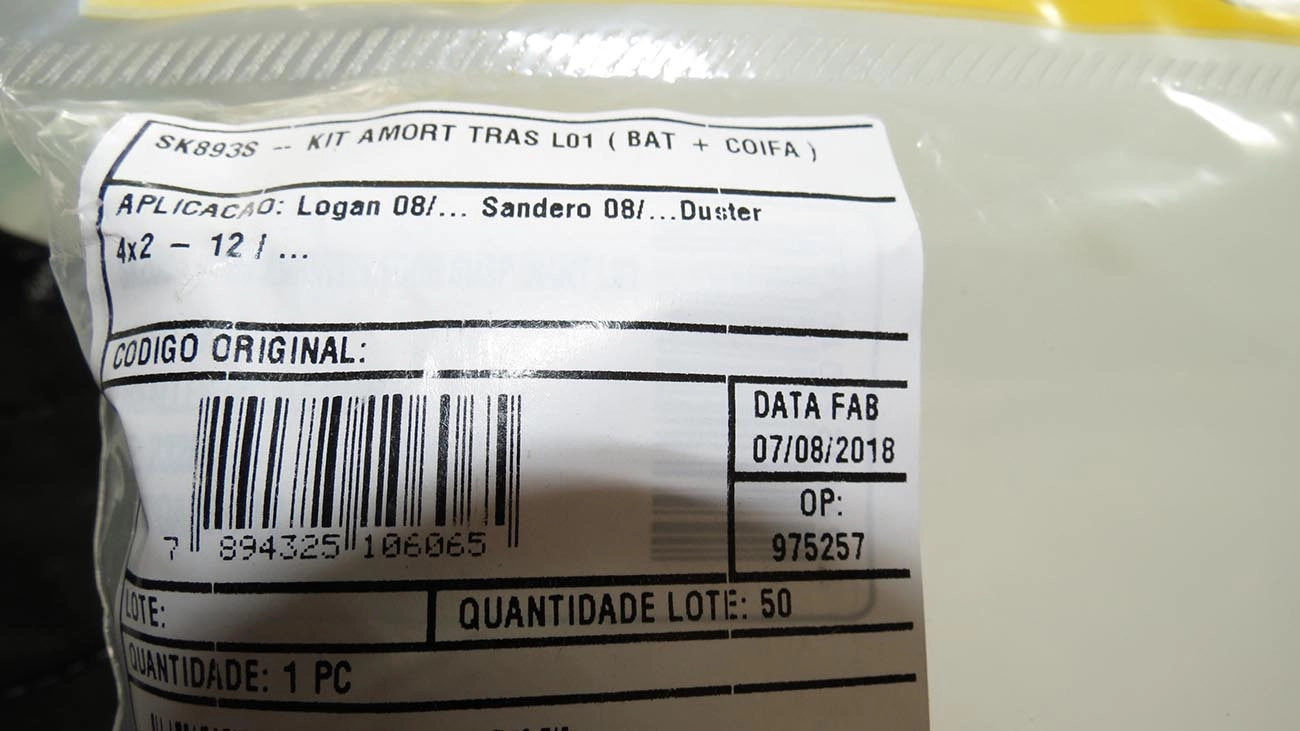 KIT AMORTECEDOR TRASEIRO FIAT RENAULT DUSTER 4X2 12/ - LOGAN/SANDERO 08/ - BATENTE E COIFA