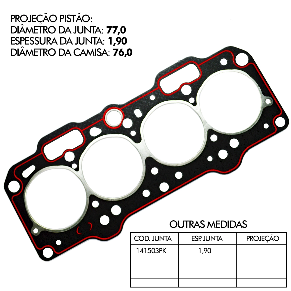 JUNTA CABEÇOTE DE FIBRA 1,90MM FIAT PALIO 1.0/1.3/1.5 - MOTOR FIASA