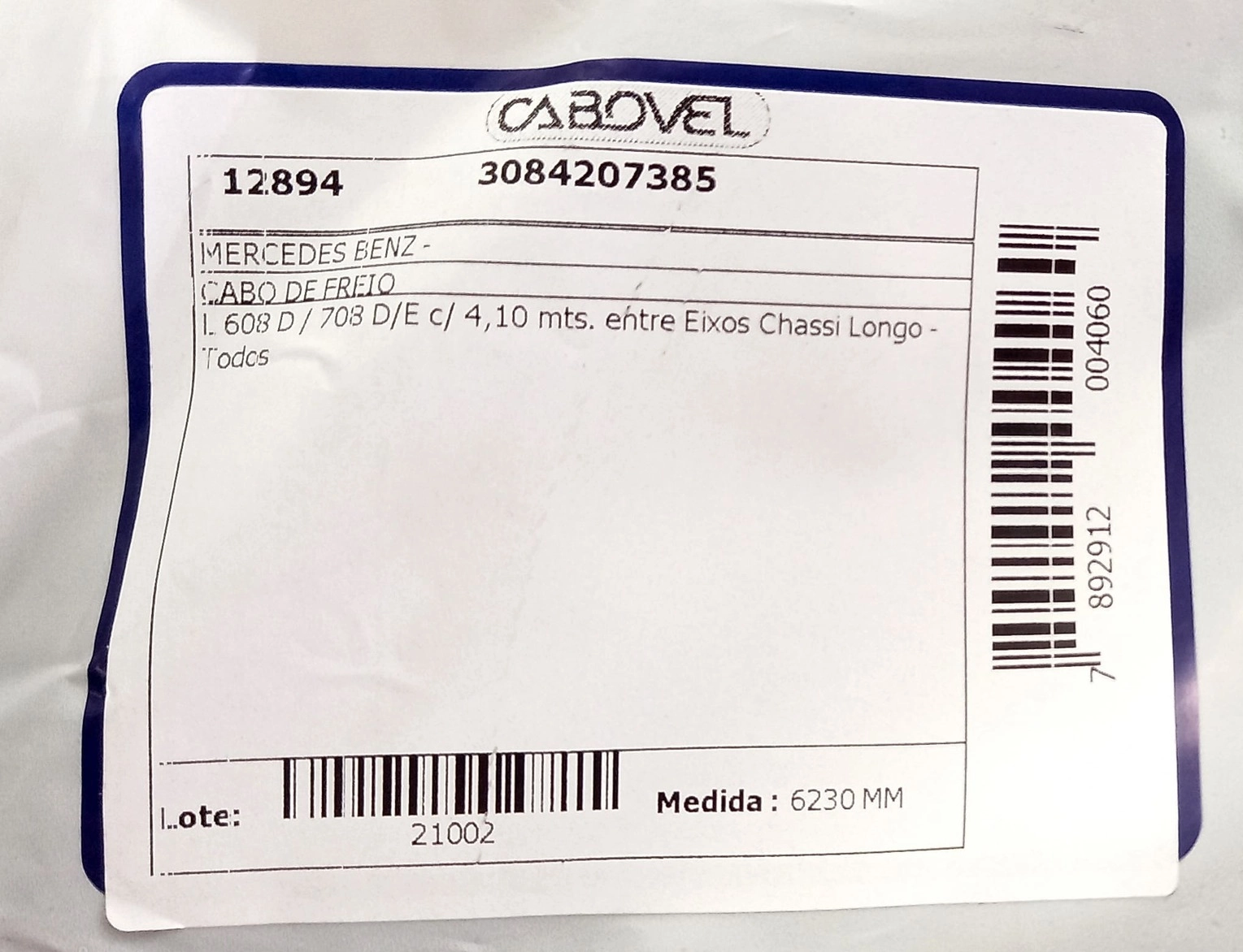 CABO FREIO MB 608 D/708 D/E - C/4.10 MTS. ENTRE EIXOS - CHASSIS LONGO 6230MM