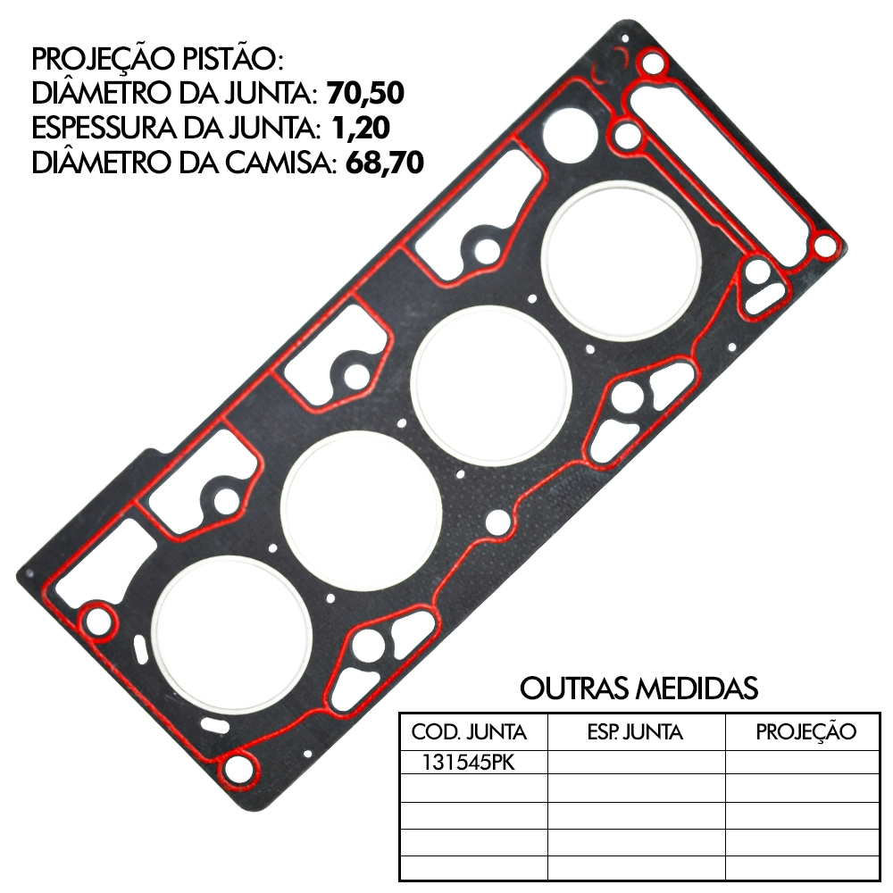 JUNTA CABEÇOTE DE FIBRA 1,20MM FORD ECOSPORT/FIESTA/KA - MOTOR ZETEC ROCAN 1.0 8V