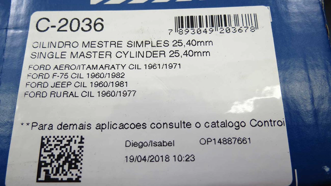 CILINDRO MESTRE FREIO SIMPLES 25.40MM 1P WILLYS F-75/JEEP/RURAL/AERO 60/ TODOS