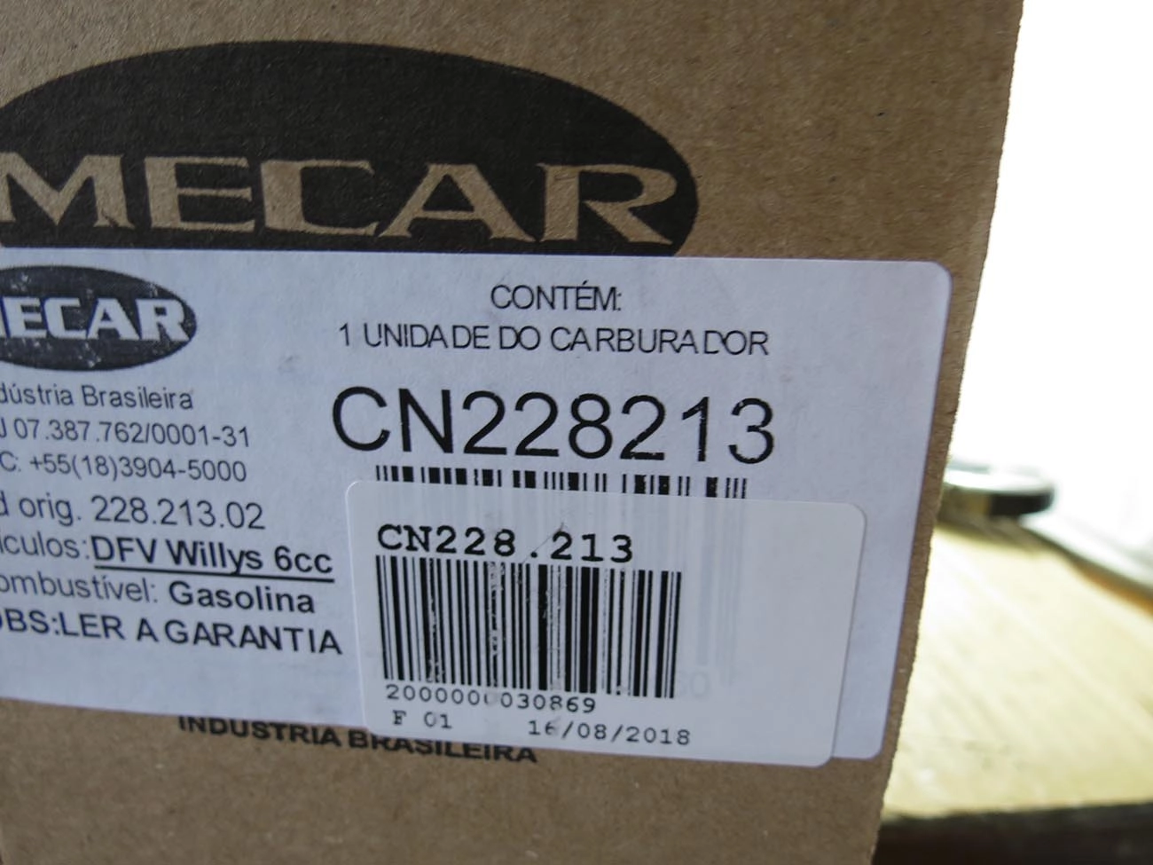 CARBURADOR WEBER SIMPLES DFV WILLYS F-75/JEEP/RURAL 6 CILINDROS GASOLINA