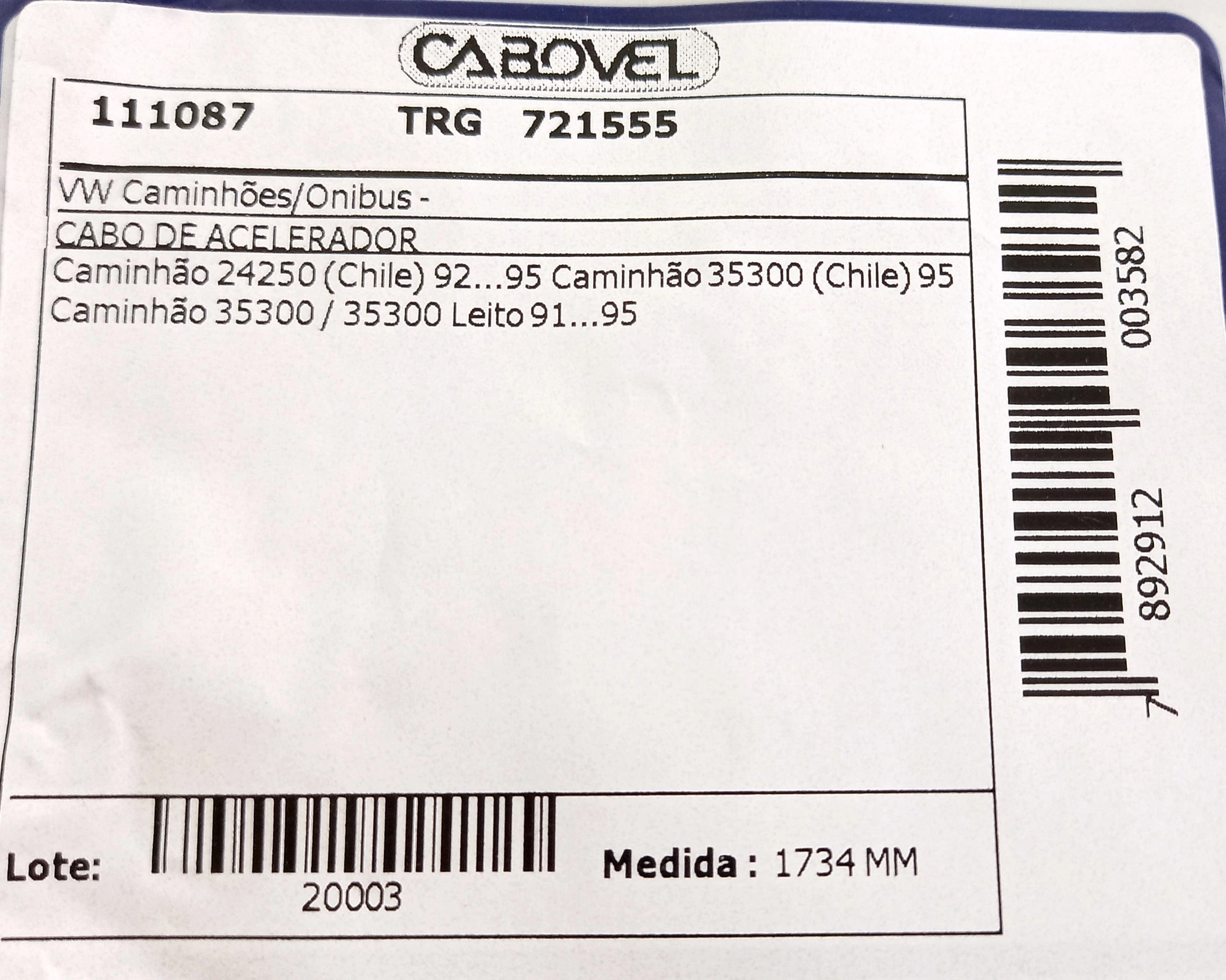 CABO ACELERADOR VW 24.250/35.300/35.300 LEITO 91/95 1734MM