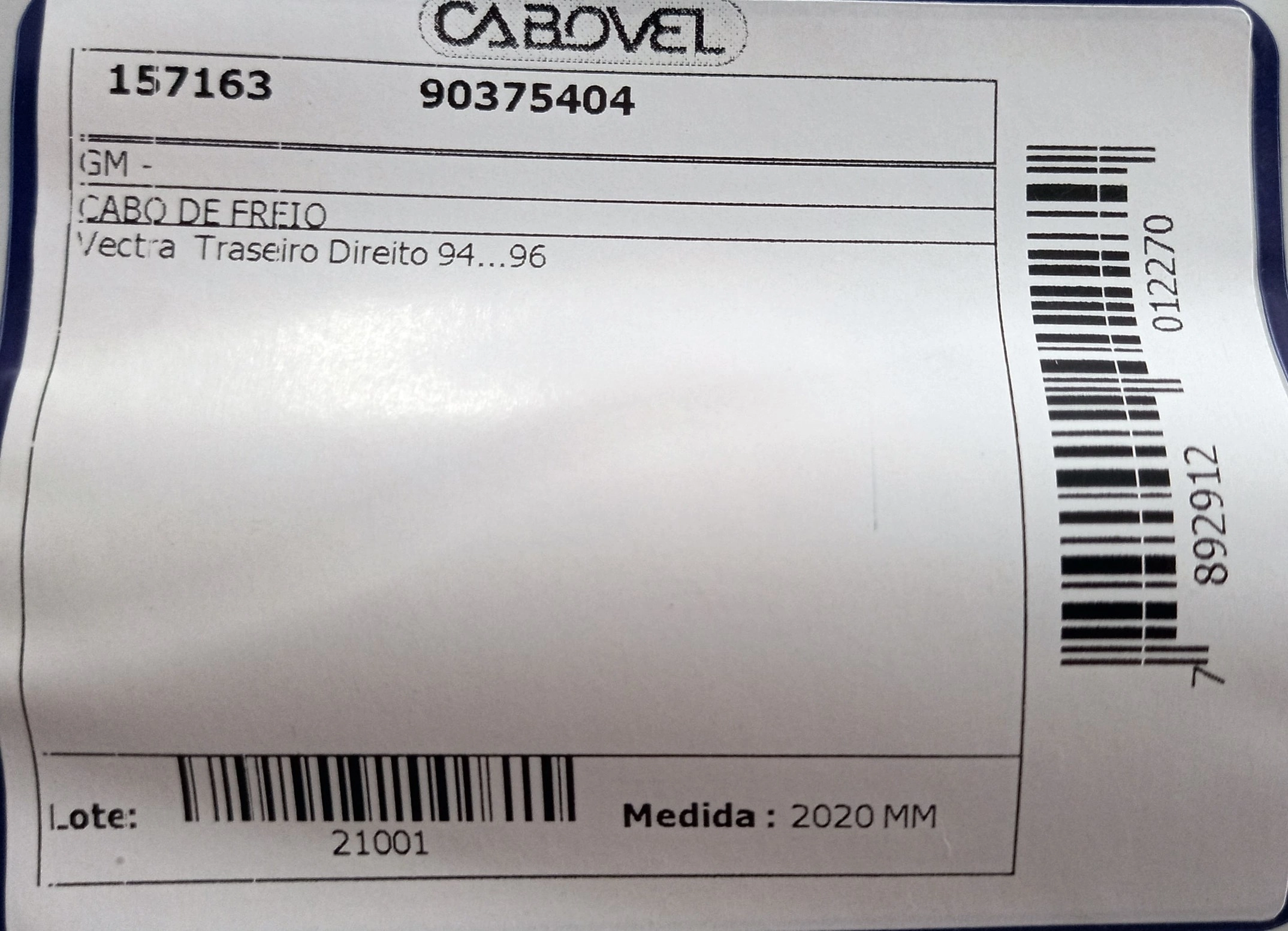 CABO FREIO TRASEIRO DIREITO 2020MM GM VECTRA 93/96 2020