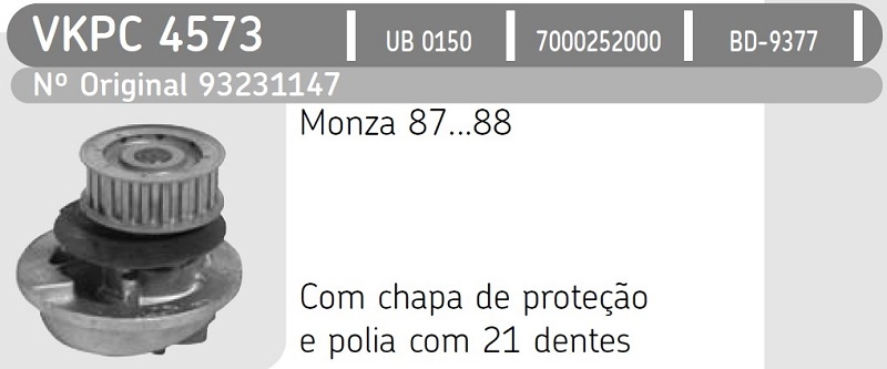 BOMBA AGUA GM MONZA 87/88 - C/CHAPA