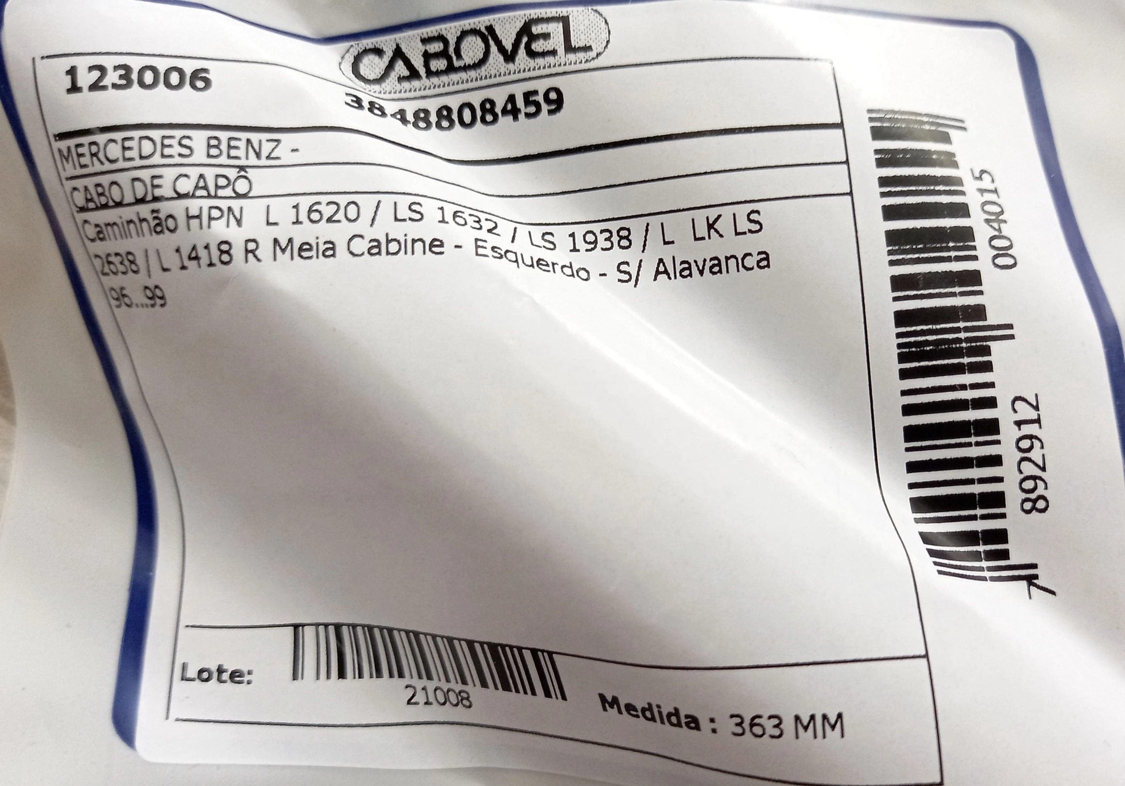 CABO CAPO MB LN/LS 1625/1630 - ESQUERDO S/ALAVANCA 96/ 363MM