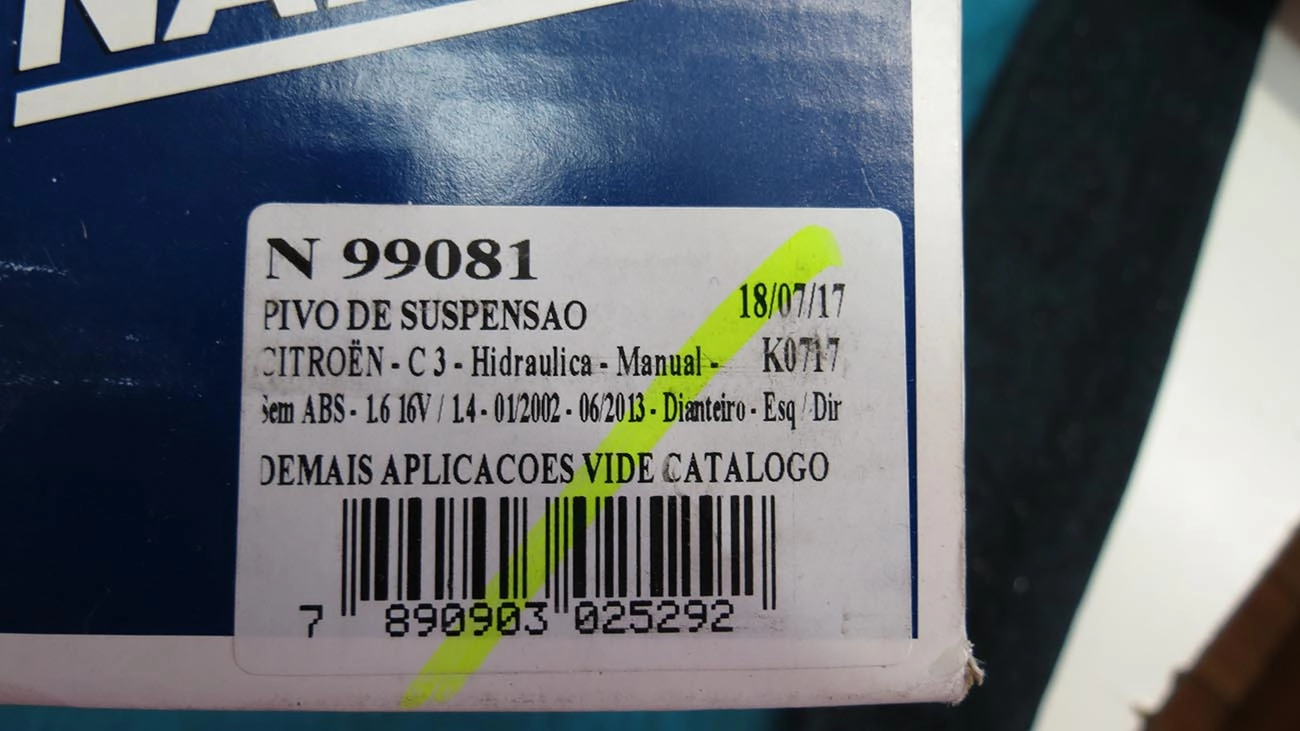 PIVÔ SUSPENSÃO INFERIOR CITROEN C3 2002/2012 LD/LE