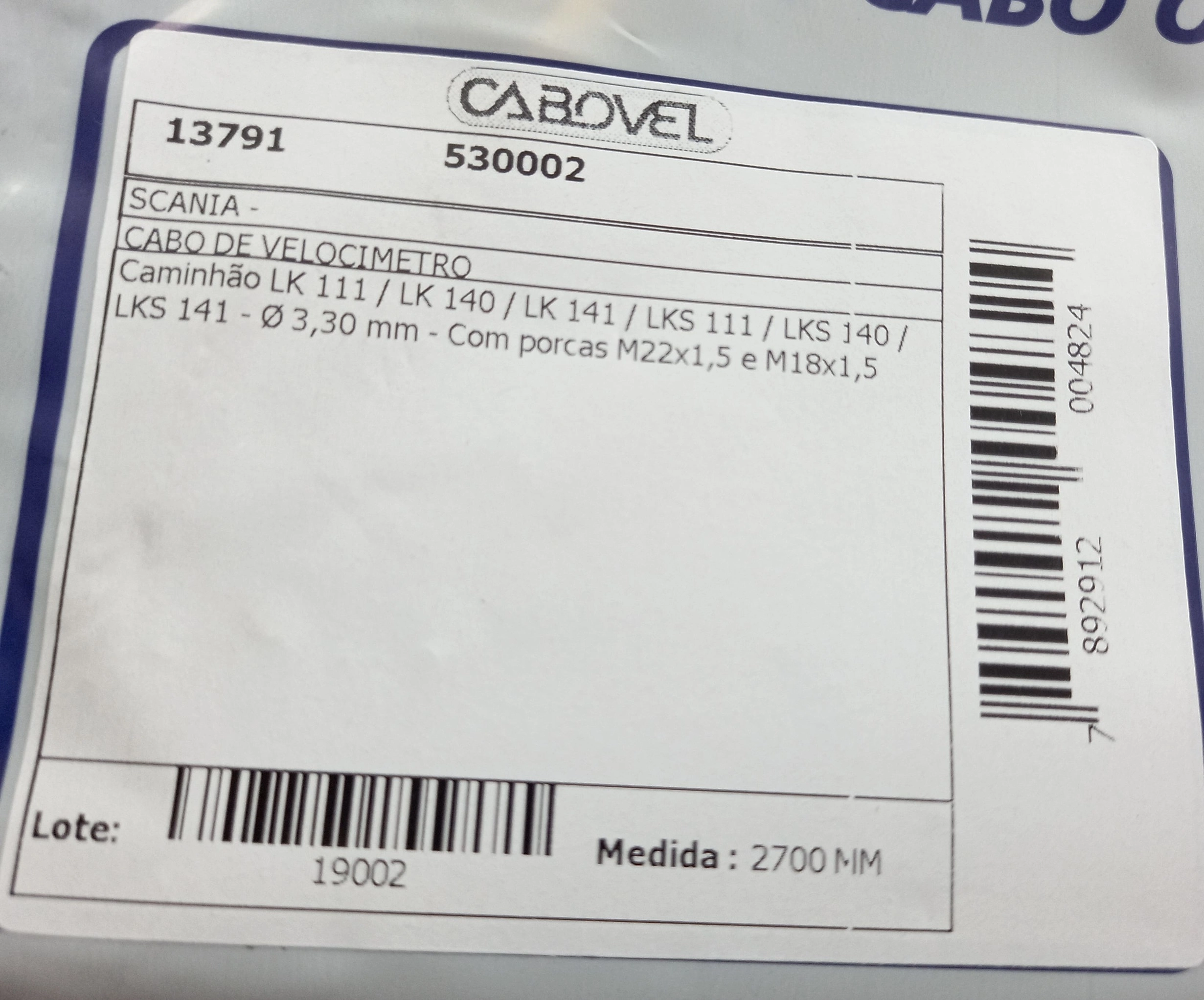 CABO VELOCIMETRO SCANIA LK 111/LK 140/LK 141/LKS 111/LKS 140/141 2700MM