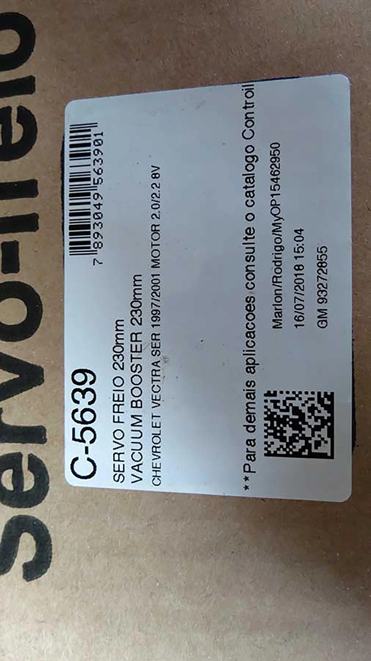 SERVO FREIO 230MM GM VECTRA 2.0 8V 97/01 16V
