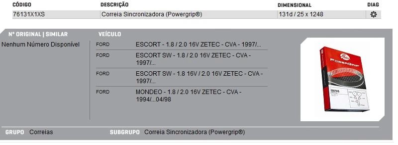 CORREIA COMANDO FORD ESCORT ZETEC 1.8 16V 97/ - MONDEO 1.8/2.0 16V 93/05.98