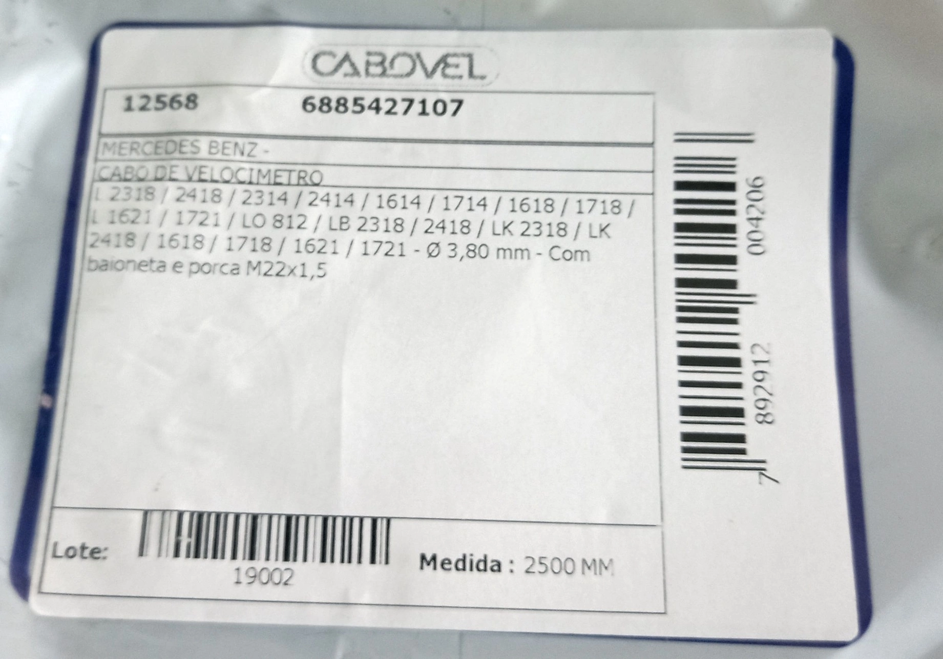 CABO VELOCIMETRO MB L 2318/2418/2314/2414/1614/1714/1618/1718/2318/2418 2500MM