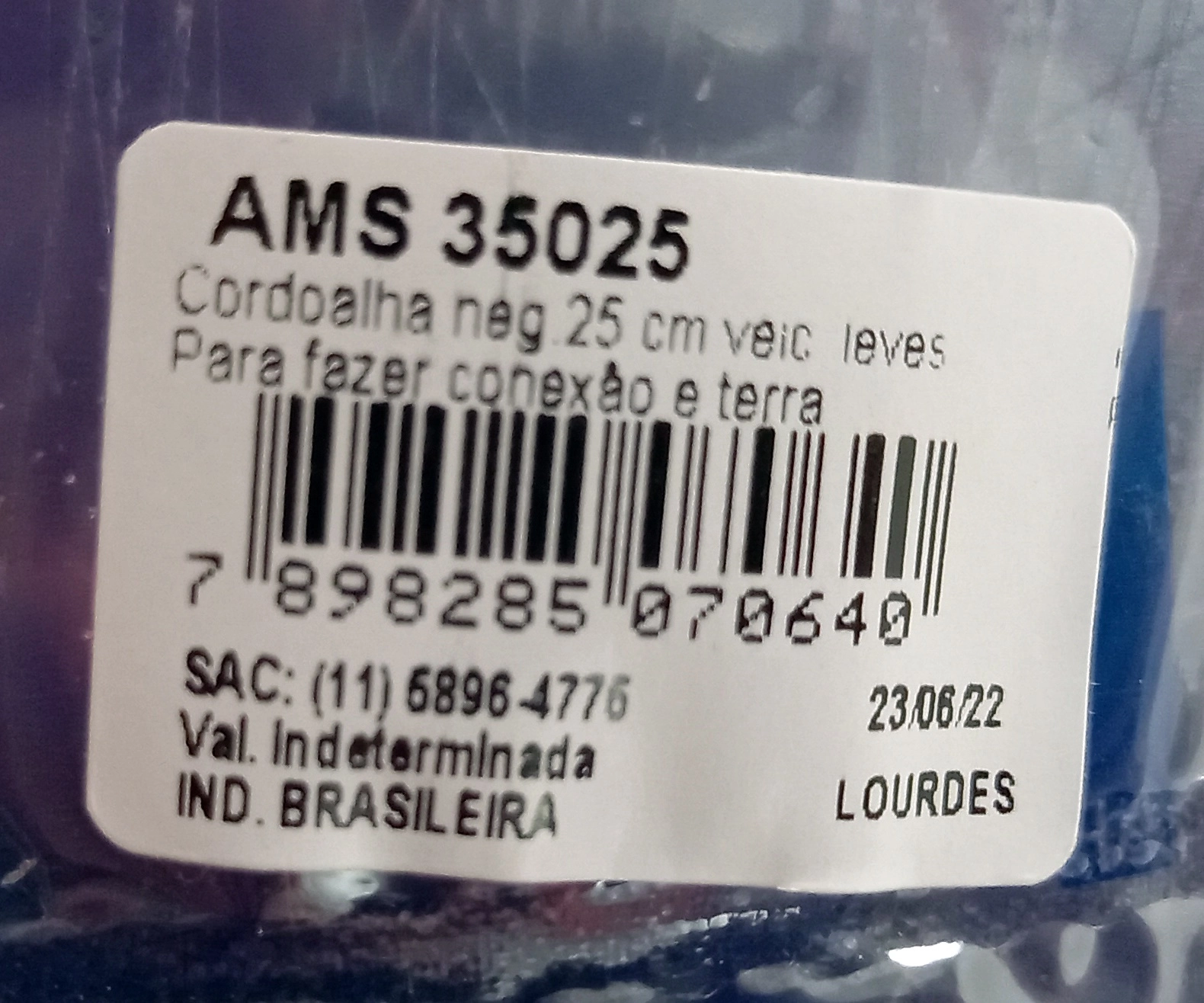 CORDOALHA BATERIA 2 FUROS 25 CMS VEICULOS LEVES P/ FAZER CONEXÃO TERR 25CM TERRA