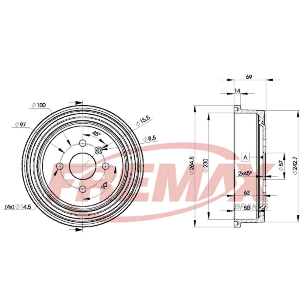 TAMBOR FREIO TRASEIRO GM ASTRA/VECTRA 1.8/2.0/2.2 8V 99/ MONTANA 2004/ 4 FUROS