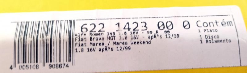 KIT EMBREAGEM FIAT BRAVA 1.8 16V 2000/2003 - MAREA/MAREA WEEKEND 1.8 16V 99/ - 215MM