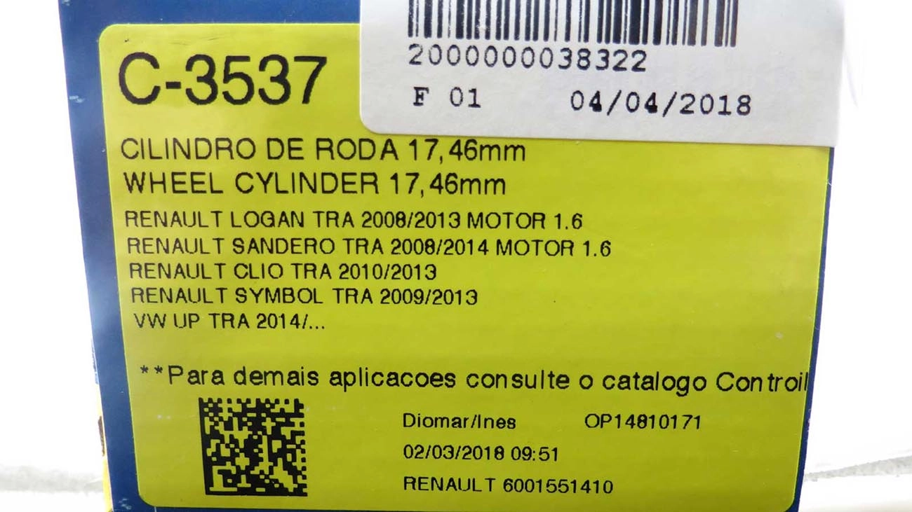 CILINDRO FREIO TRASEIRO RENAULT CLIO 1.0 12/ - LOGAN/SANDERO/SYMBOL 1.6 07/ - VW NOVO GOL/VOYAGE/UP!