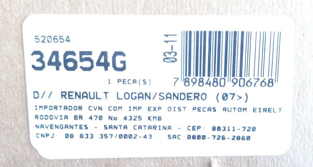 AMORTECEDOR DIANTEIRO RENAULT LOGAN/SANDERO 2007/2013 - EXCETO STEPWAY