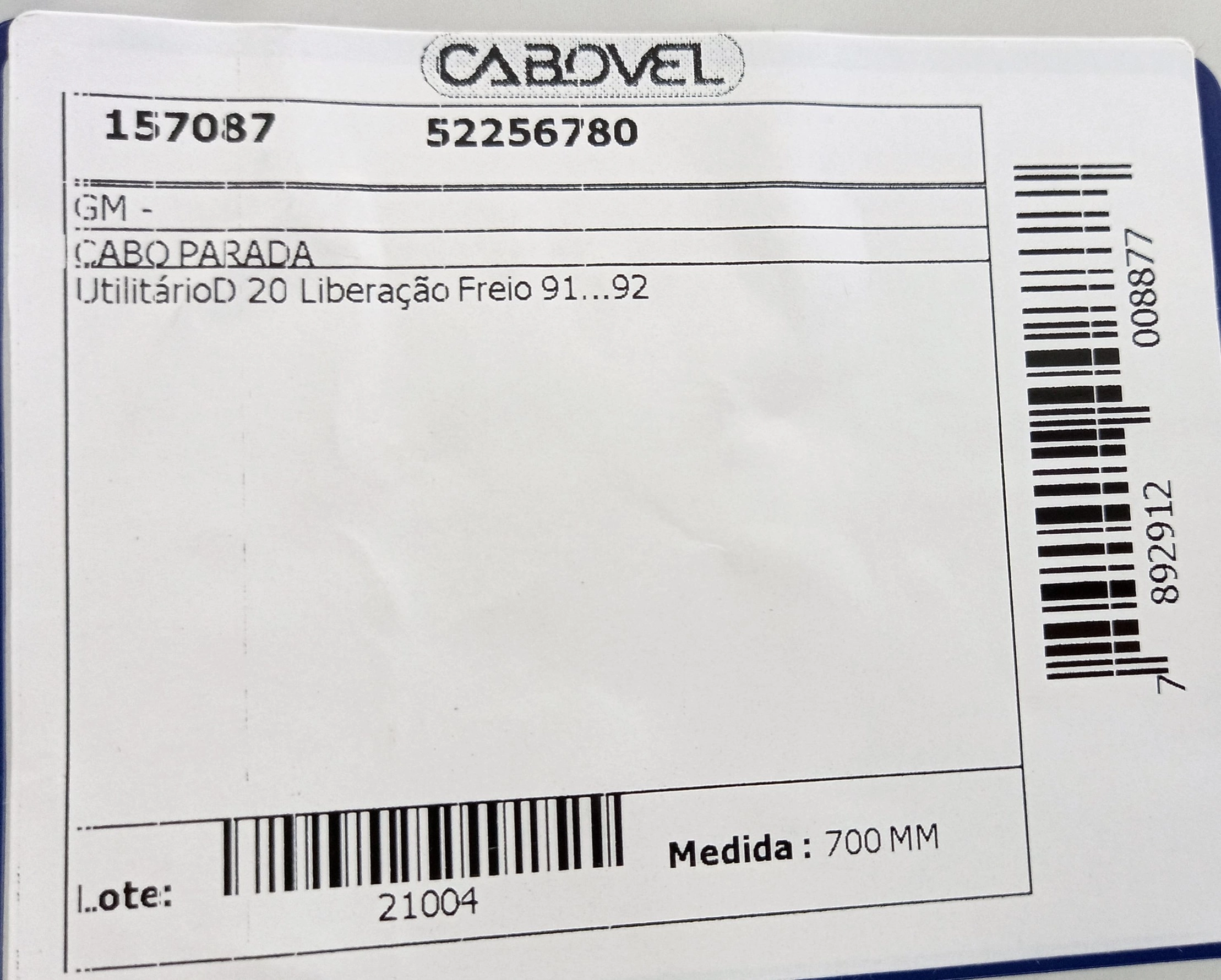 CABO LIBERAÇÃO FREIO 700MM GM D-20 1991/1992
