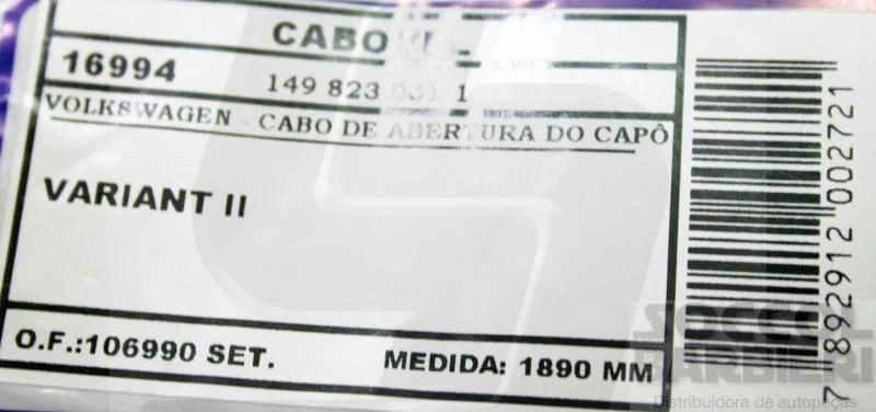 CABO CAPÔ SEM ALAVANCA 1890MM CAPO VW VARIANT II 1890