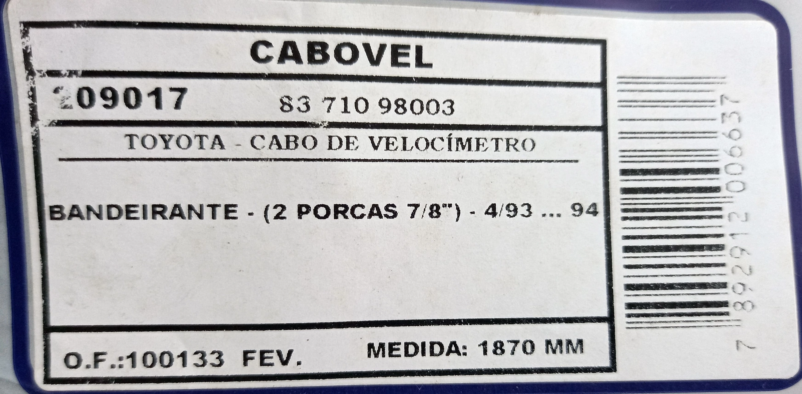 CABO DE VELOCÍMETRO TOYOTA BANDEIRANTE 04.1993/1994 - 1870MM