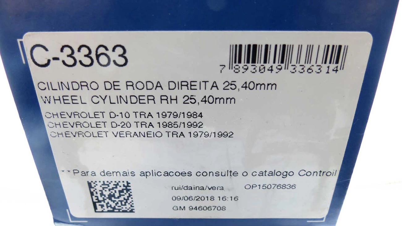 CILINDRO RODA FREIO TRASEIRO LADO DIREITO TRASEIRA DIREITAGM D-10/20/VERANEIO 79/92 1P 25,40MM