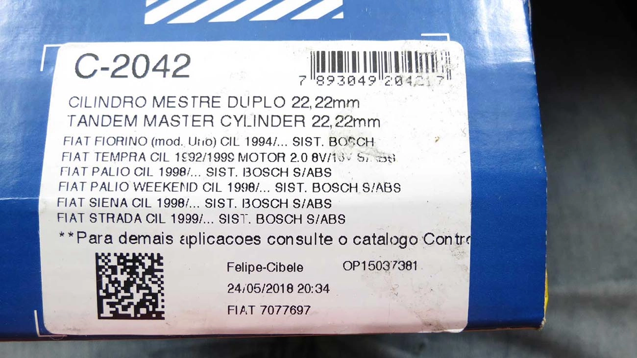 CILINDRO MESTRE FREIO 22.22MM SISTEMA BOSCH/BENDIX FIAT FIORINO 94/ PALIO/WEEKEND/SIENA/STRADA 98/ 7/8