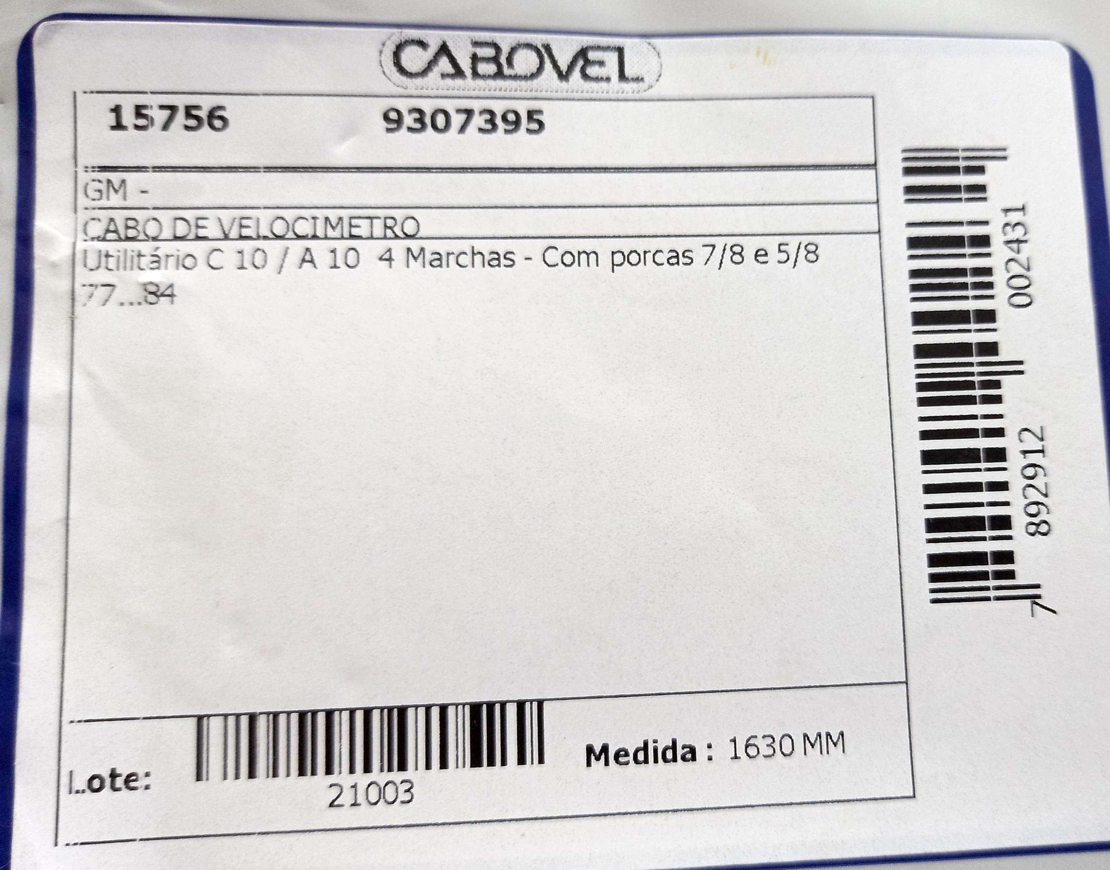 CABO DO VELOCIMETRO GM C-10/A-10 - 4 MARCHAS 77/84 - 1630MM - PORCAS 7/8 / 5/8