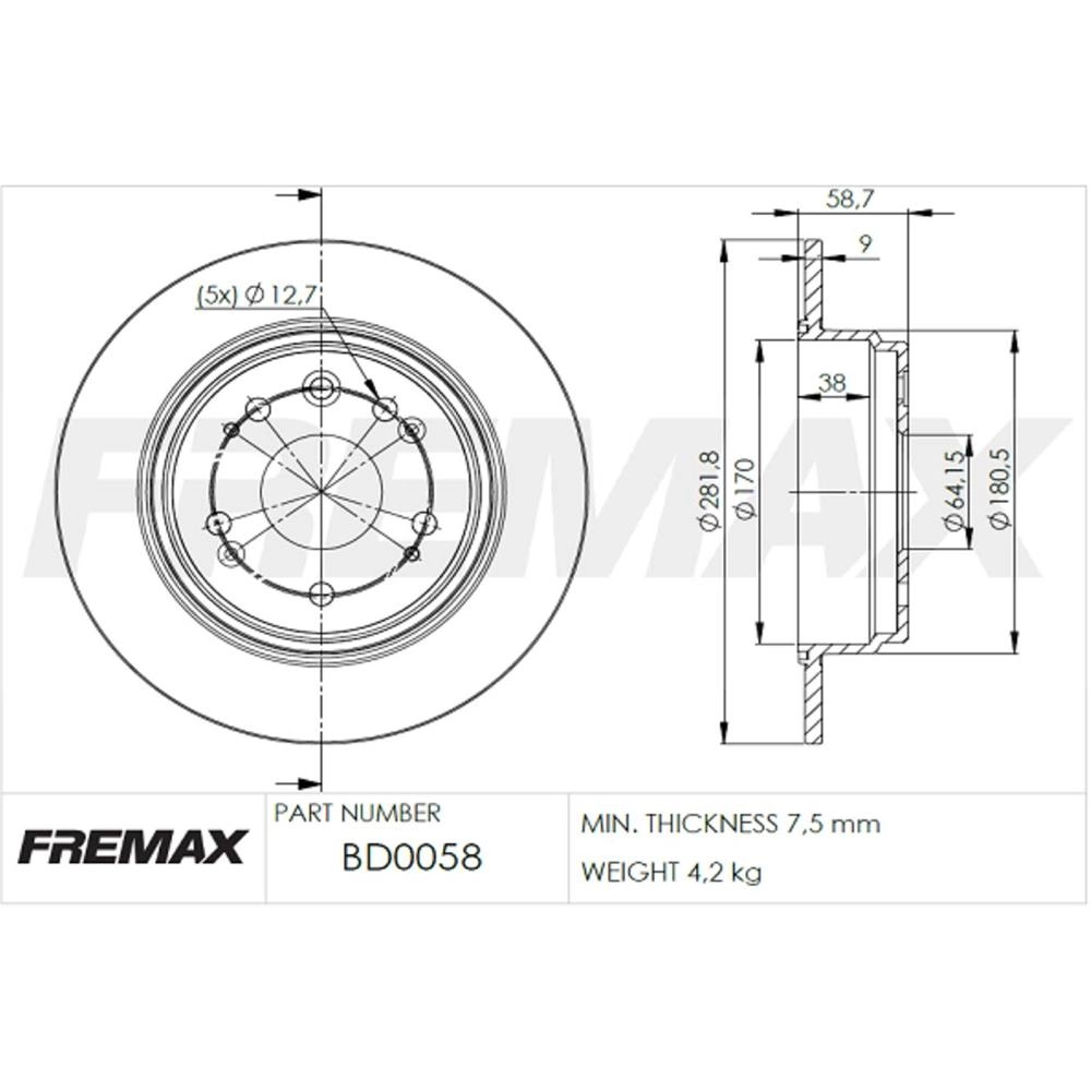 DISCO FREIO TRASEIRO SÓLIDO 281,80MM HONDA CR-V EXL 2.4 2022/2006 CRV- SI 1999/2002 SOLIDO