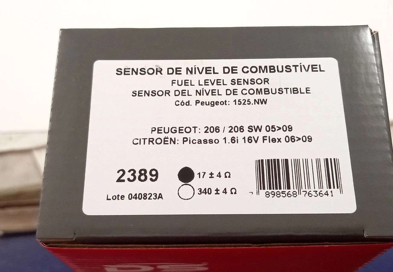 SENSOR/BOIA DE NÍVEL COMBUSTÍVEL PEUGEOT 206 1.4/1.6 05/09 - CITROEN XSARA PICASSO 1.6 16V 06/09