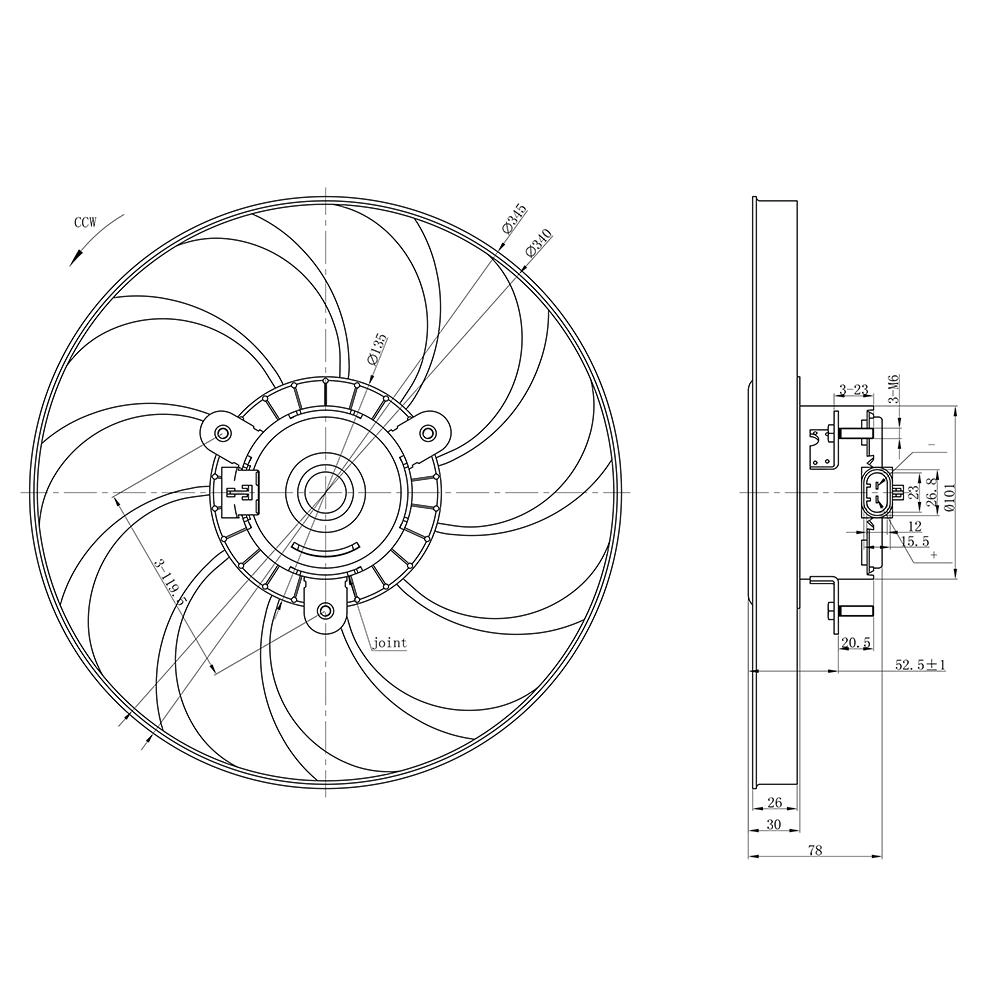 ELETROVENTILADOR - ECOSPORT 03/12 - FIESTA 1.0/1.6 8V ZETEC/SUPERCHARGER 02/16