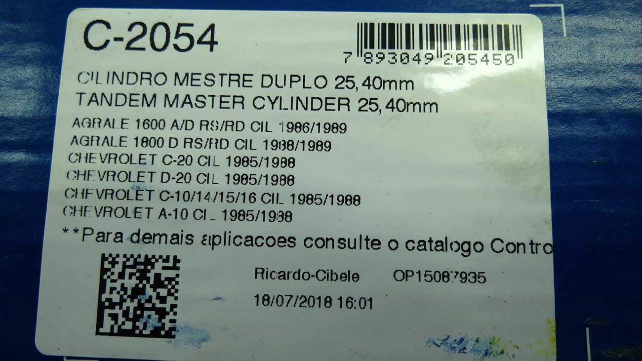 CILINDRO MESTRE FREIO DUPLO 25.40MM 1P GM A/C/D-20 85/88 AGRALE 1600/1800 1986/1989