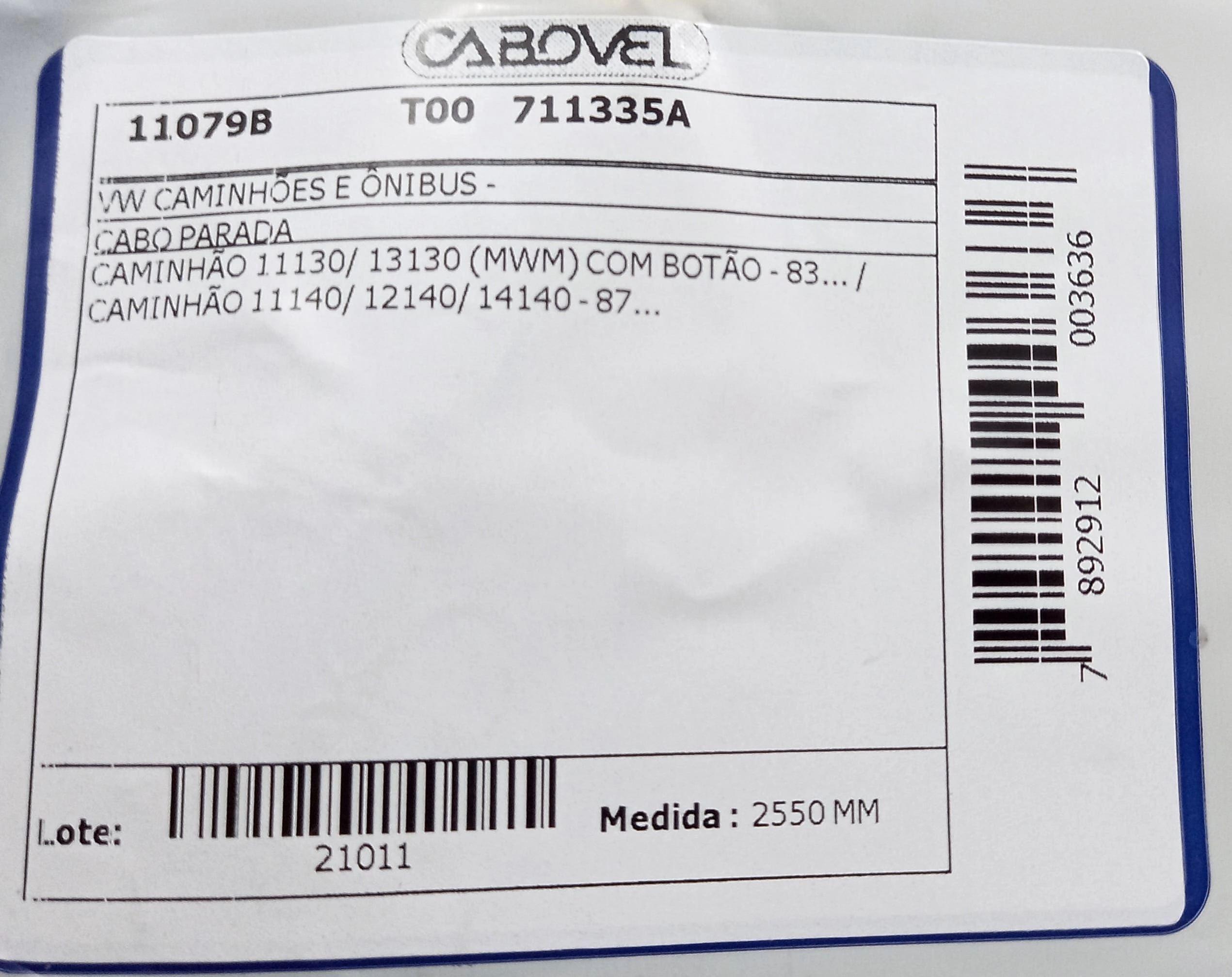 CABO ESTRANGULADOR 2550MM VW 11.130/11.140/12.140/13.130/14.140 MWM C/BOTAO 83/
