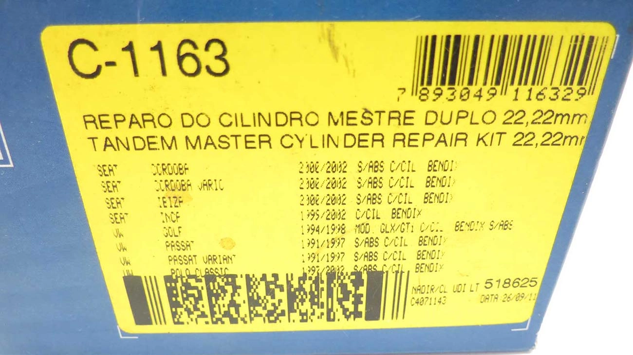 REPARO CILINDRO MESTRE DUPLO 22.22MM VW GOLF GLX/GTI 94/98 PASSAT/VARIANT ALEMAO 95/97 S/ABS 7/8