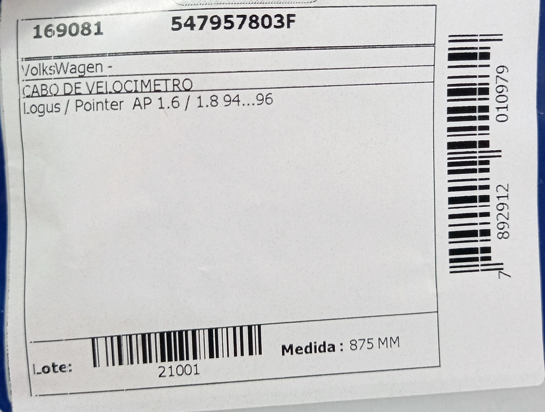 CABO VELOCIMETRO VW LOGUS/POINTER - 94/96 875