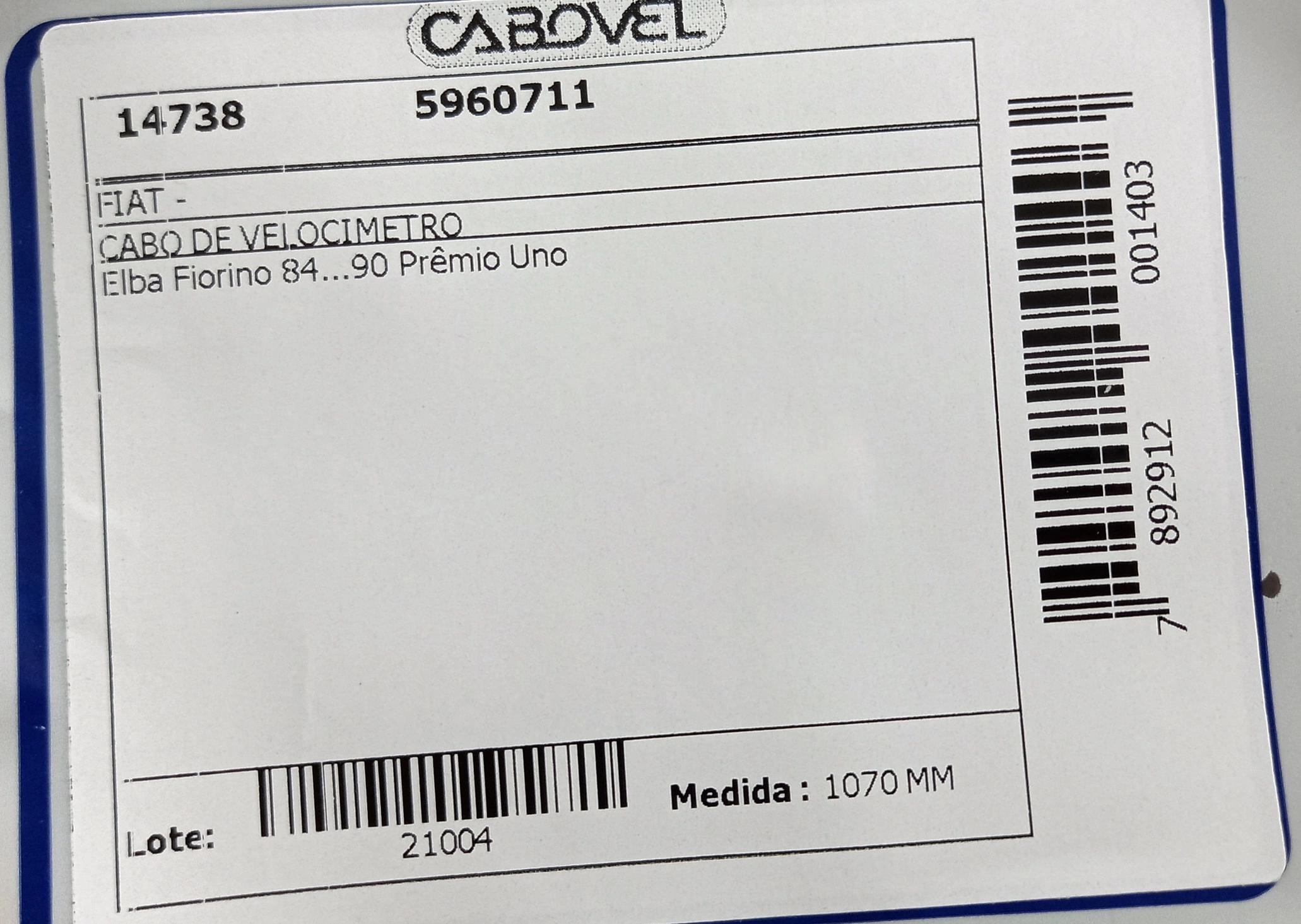 CABO VELOCIMETRO FIAT UNO/PREMIO/ELBA/FIORINO 84/90 1070MM
