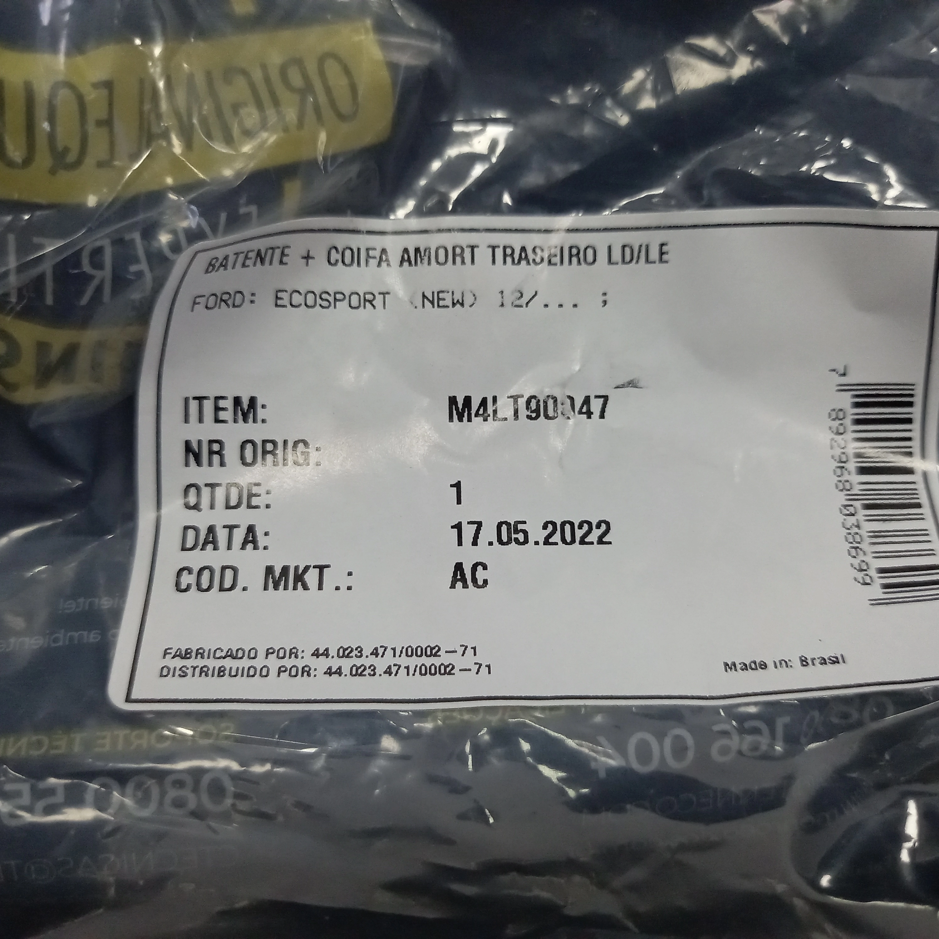 KIT AMORTECEDOR TRASEIRO FORD ECOSPORT 12/21 - BATENTE E COIFA