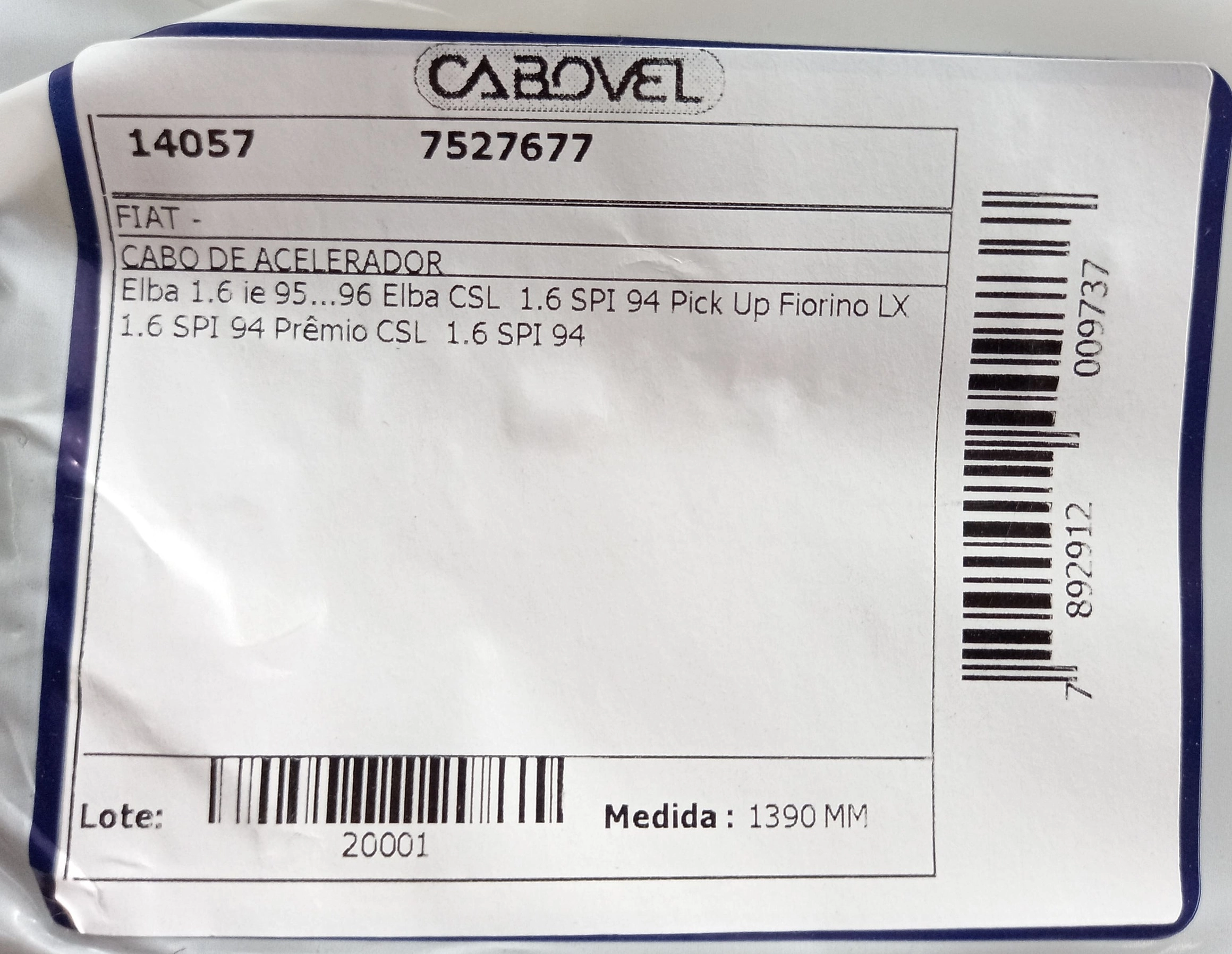 CABO ACELERADOR 1390MM FIAT ELBA CSL 1.6 SPI 95/96 PREMIO/FIORINO 94