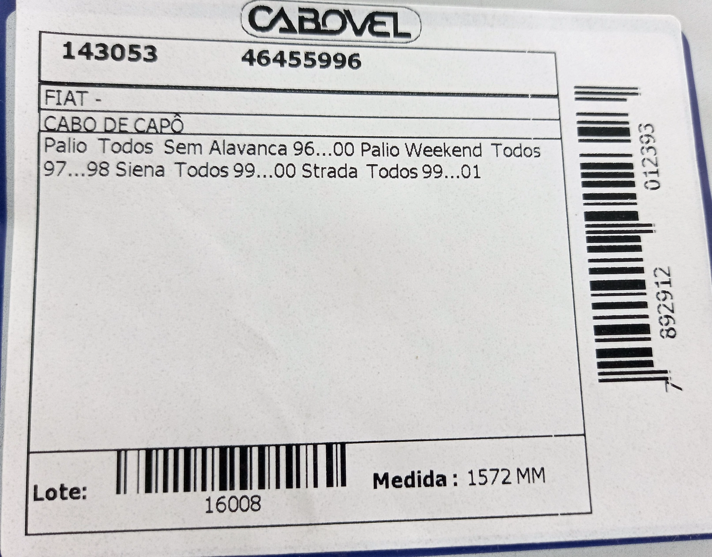 CABO CAPO FIAT PALIO/SIENA/STRADA 96/01 1572MM
