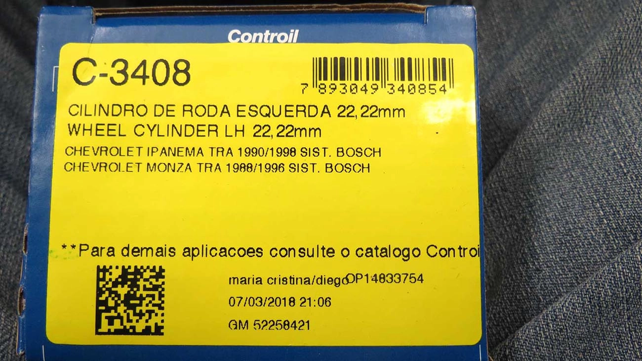 CILINDRO RODA FREIO TRASEIRO LADO ESQUERDO TRASEIRA ESQUERDA GM MONZA 88/96 IPANEMA 90/98 7/8 SISTEMA BOSCH/BENDIX