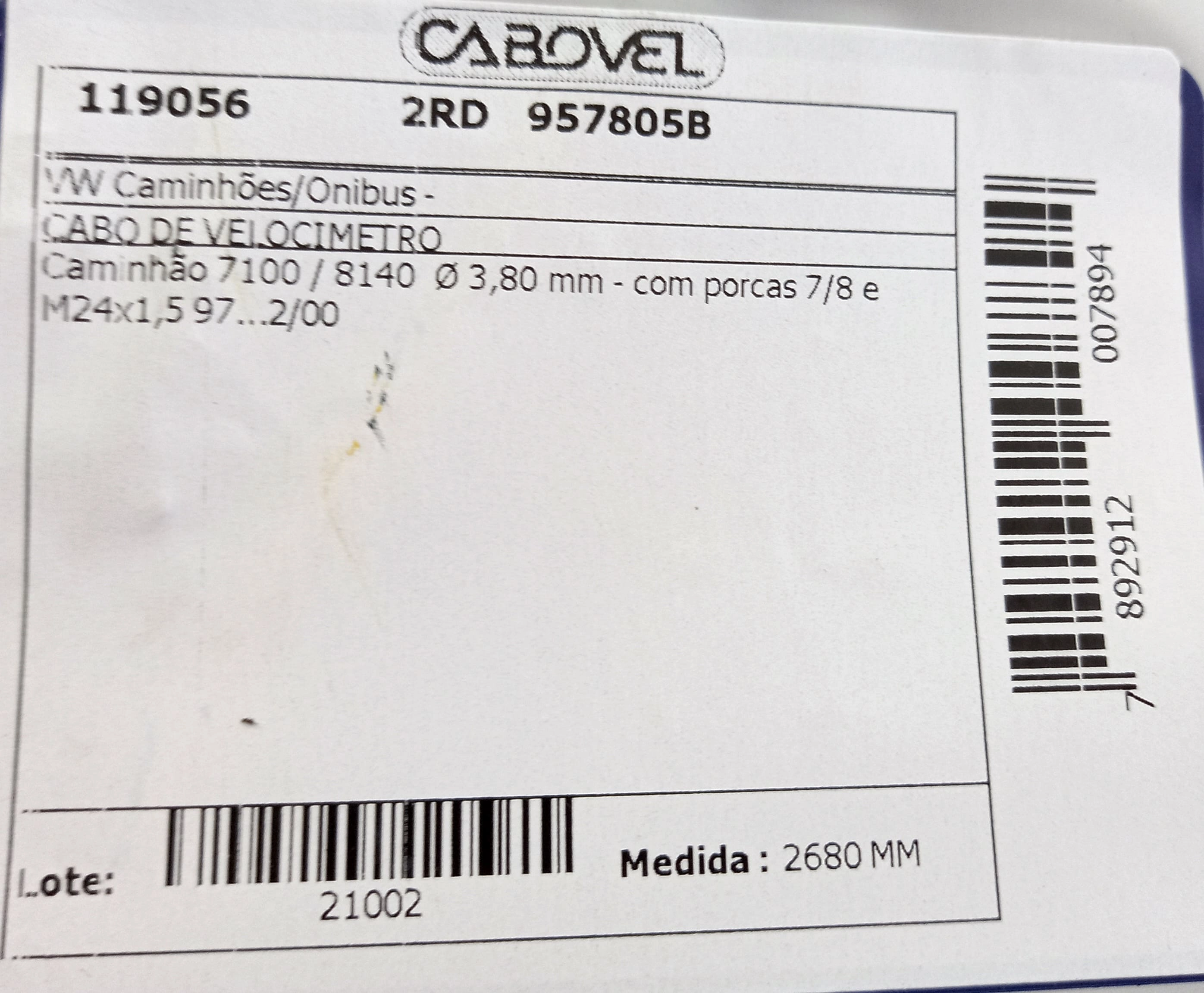 CABO VELOCIMETRO VW 7.100/8.140 97/02.2000 - 3.80MM 2680MM