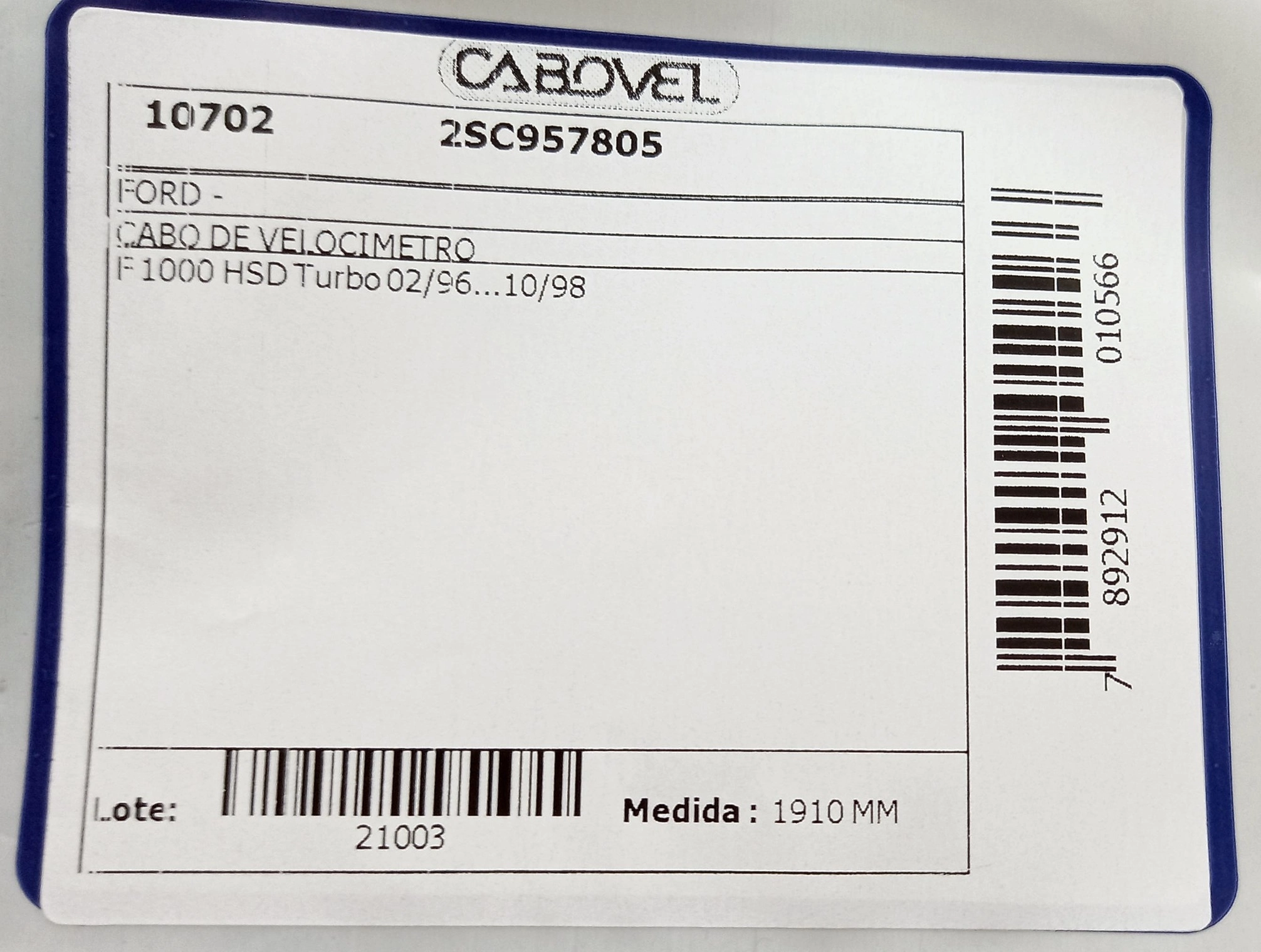 CABO DE VELOCIMETRO FORD F-1000 1996/1998 HSD TURBO - F-4000 1996/1998 - 1910MM