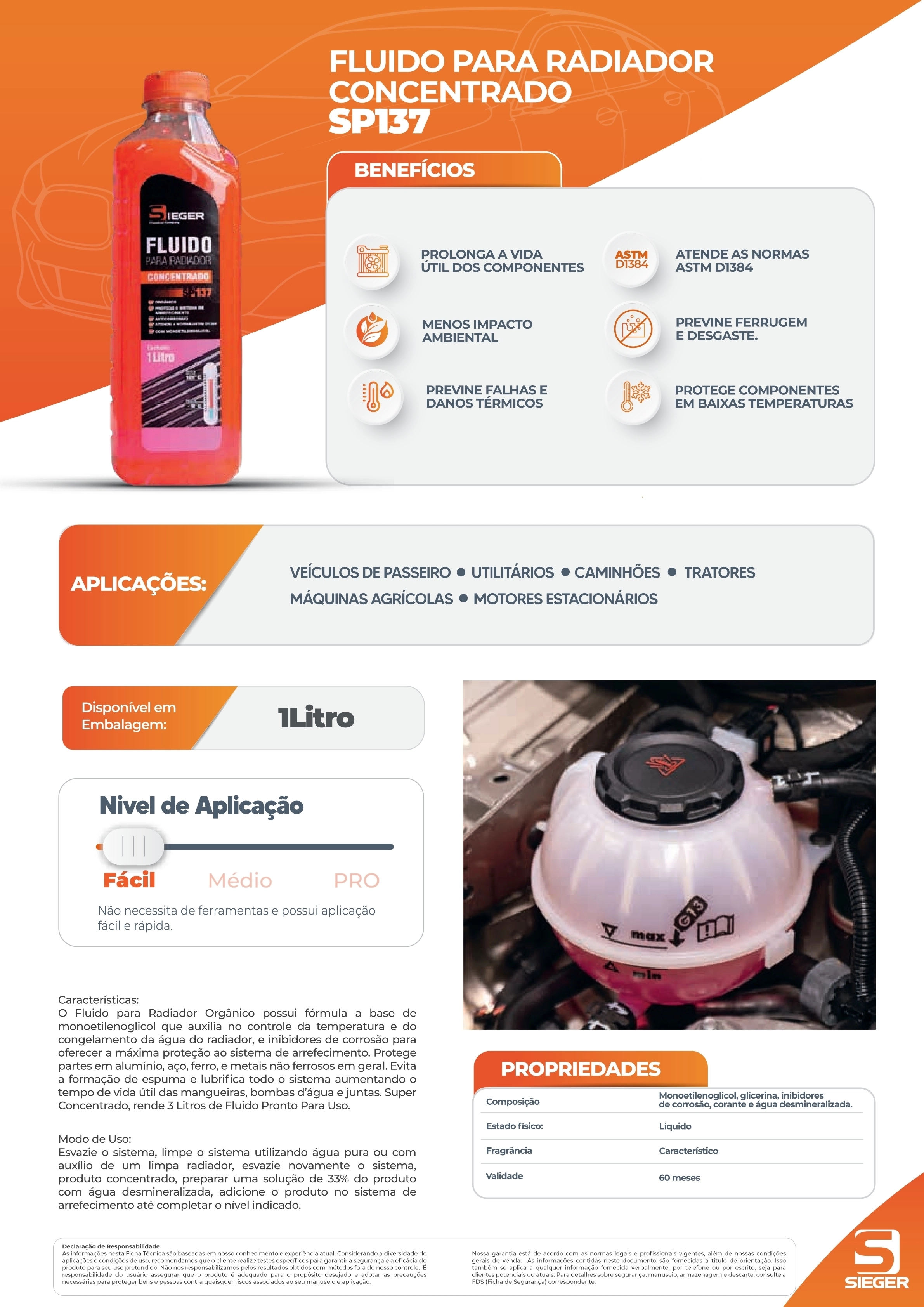 ADITIVO RADIADOR CONCENTRADO ORGÂNICO ROSA 1 LITRO - SIEGER SP137