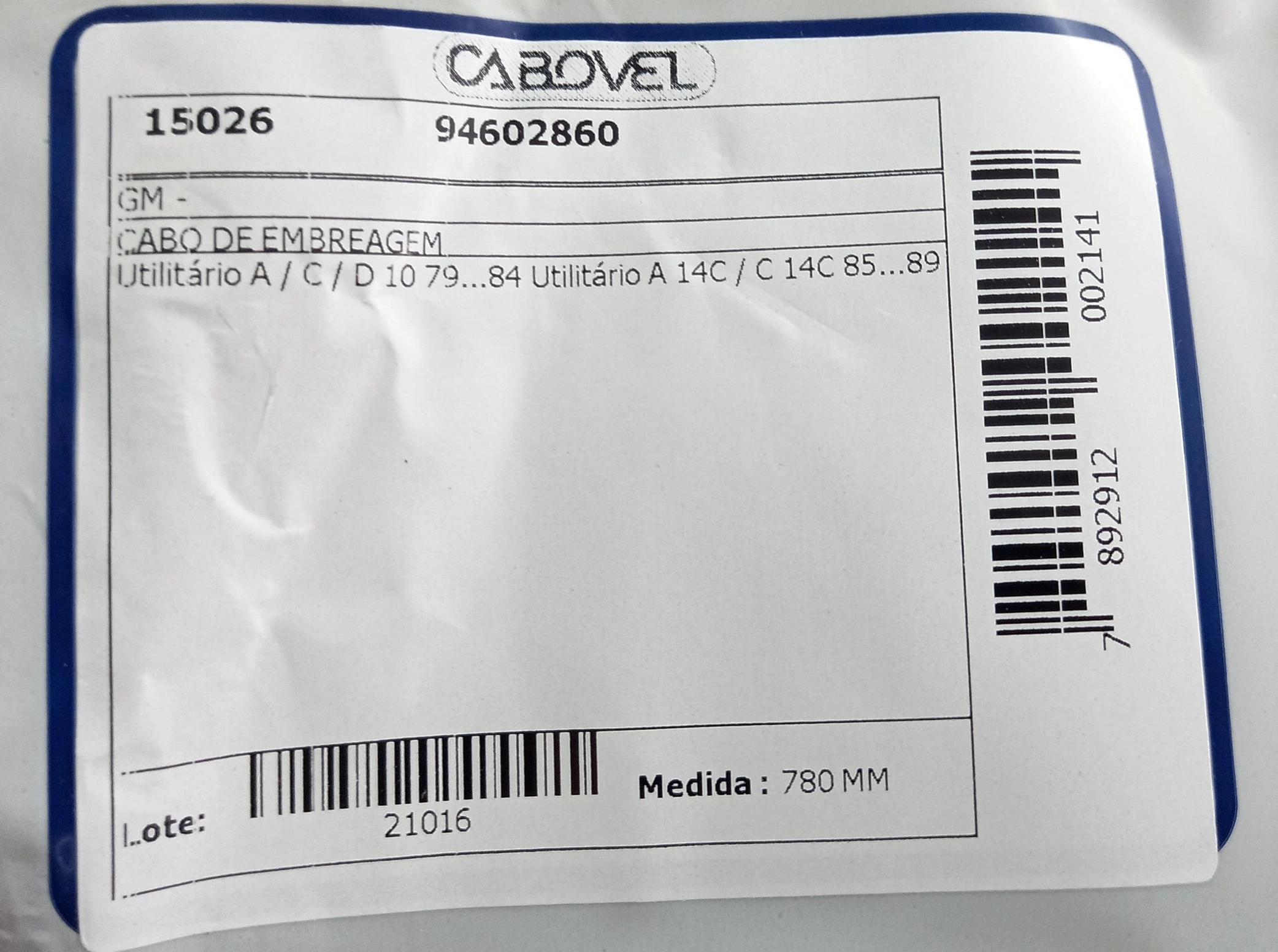 CABO EMBREAGEM 780MM GM A/C/D-10 79/89