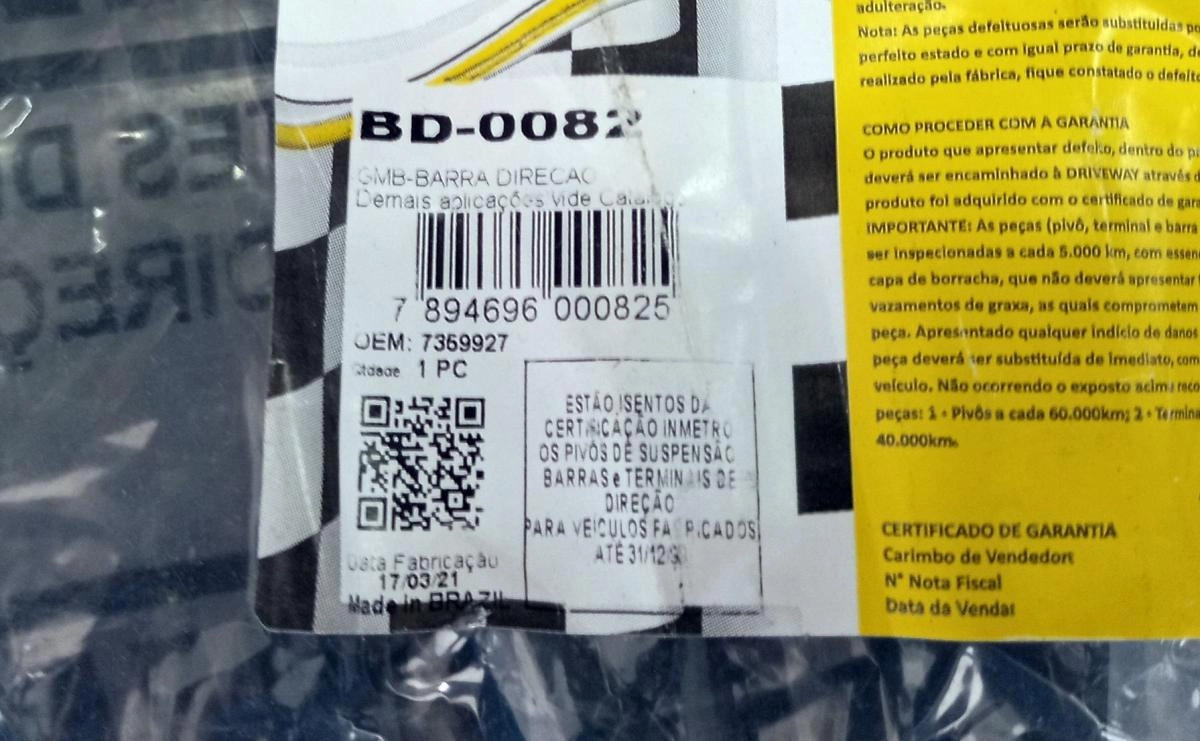 BARRA DIREÇÃO 393MM DIRECAO GM C-60/6500 59/75