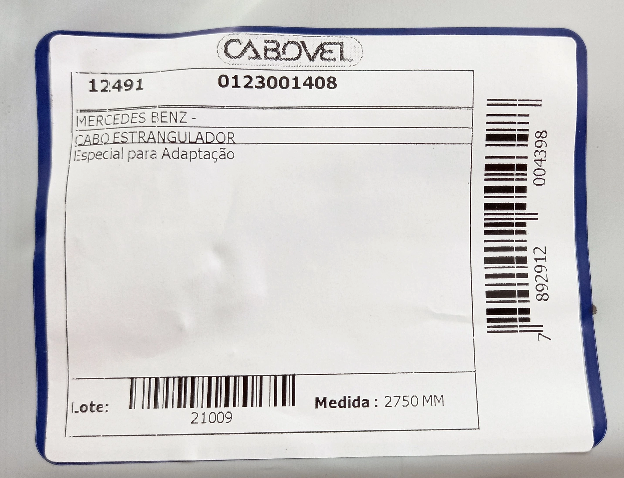 CABO ESTRANGULADOR 2750MM MB ESPECIAL PARA ADAPTACAO